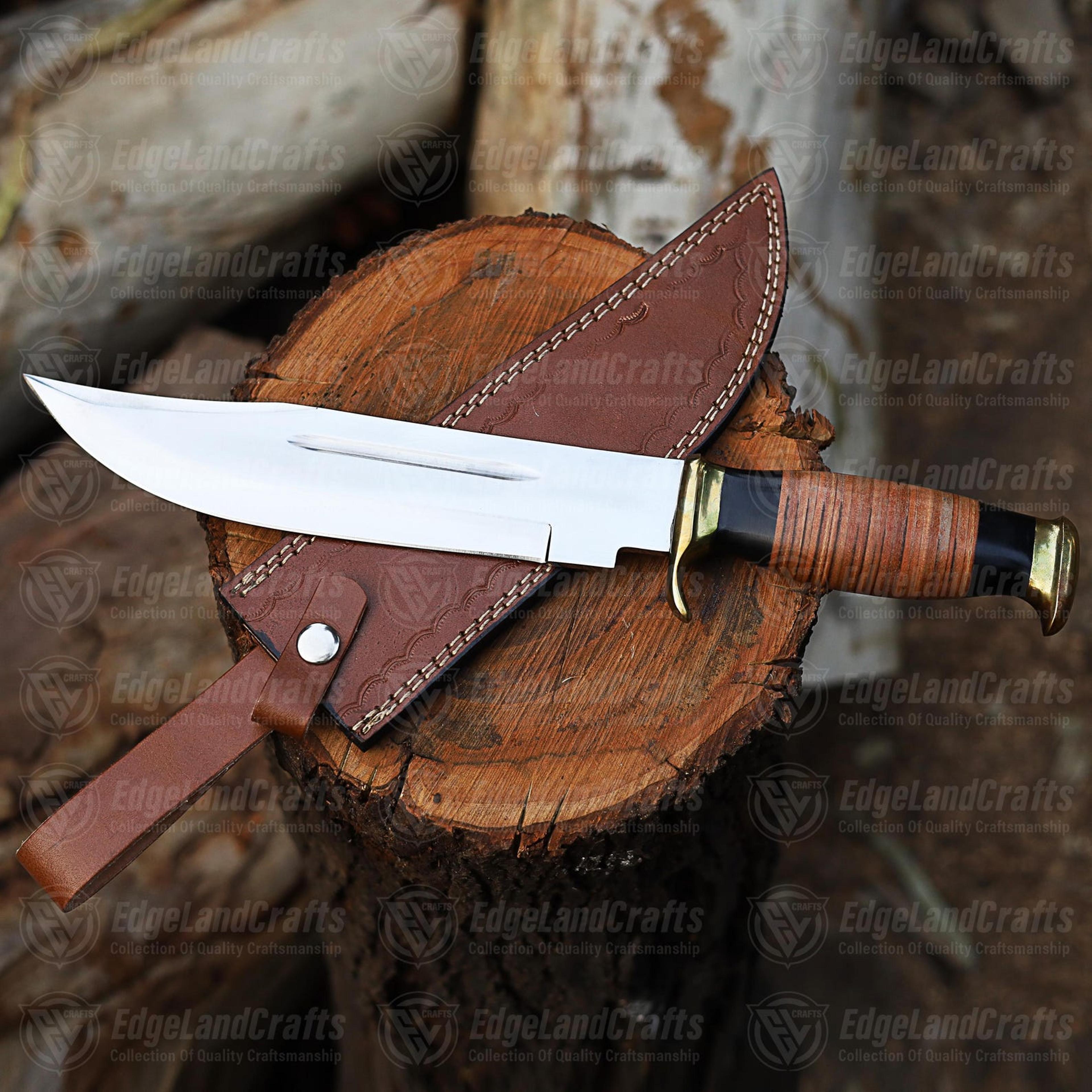 handcrafted d2 steel bowie knife with buffalo horn handle and leather sheath - perfect gift for husband