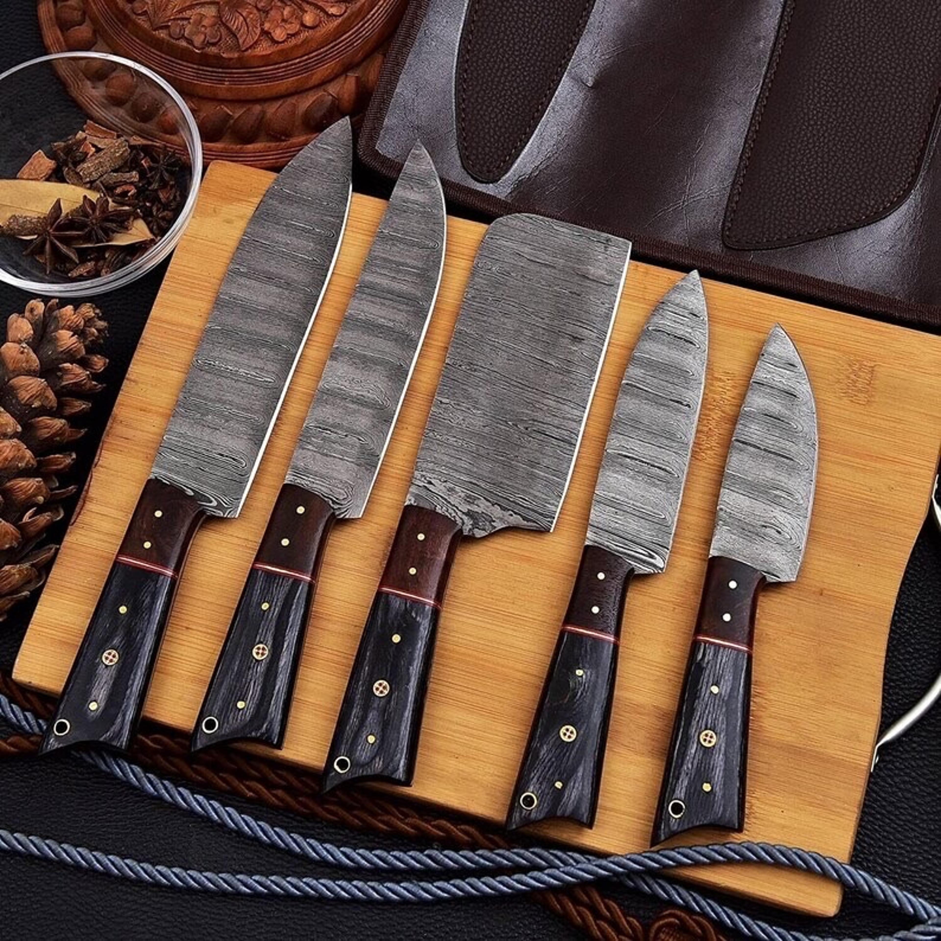 beautiful handmade kitchen chef knives set / damascus steel chef knives set / best gift for her