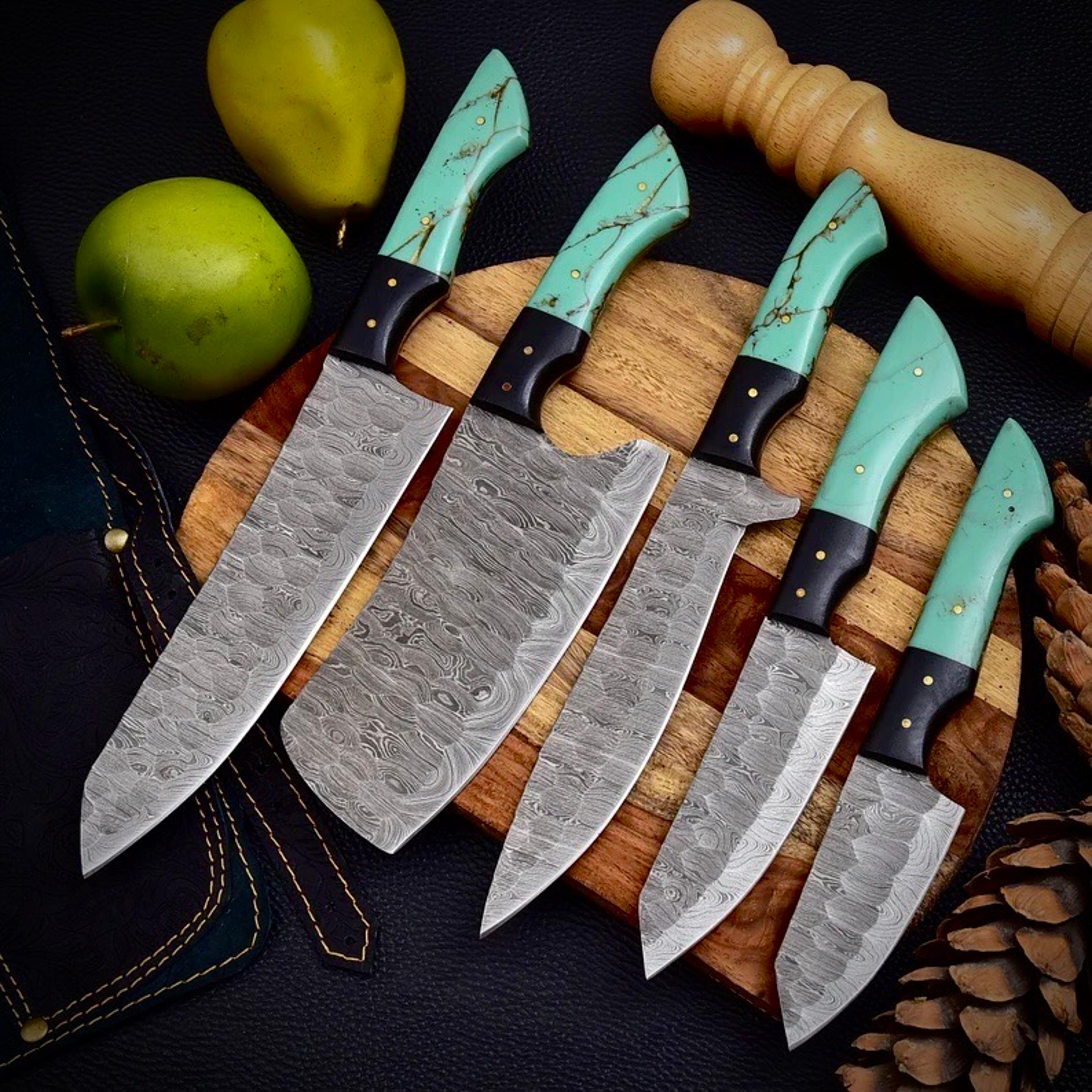 forged handmade kitchen chef knives set with beautiful handle