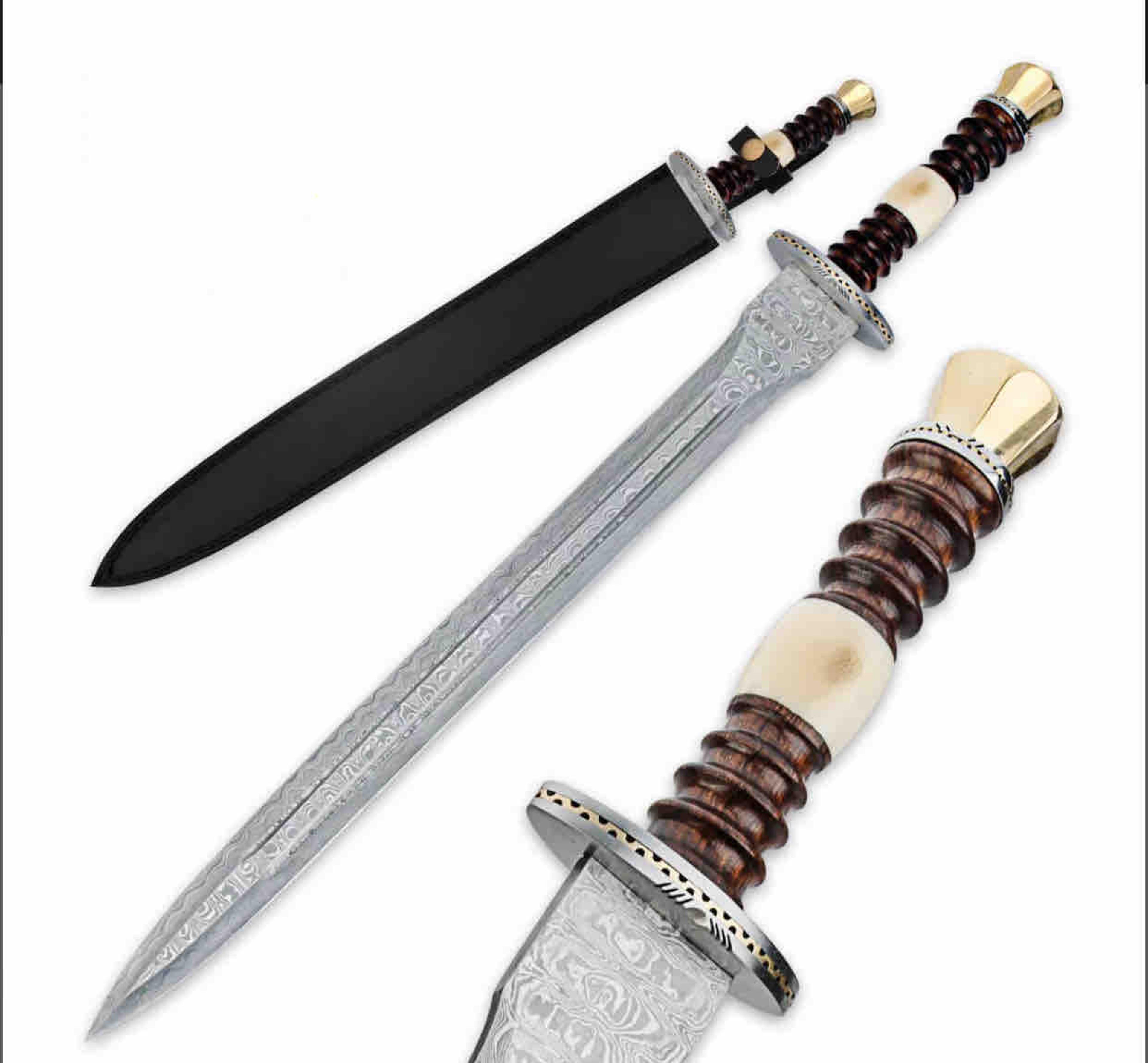 replica legends in steel renaissance sword , groomsmen gift , damascus steel sword with leath sheath , medieval sword
