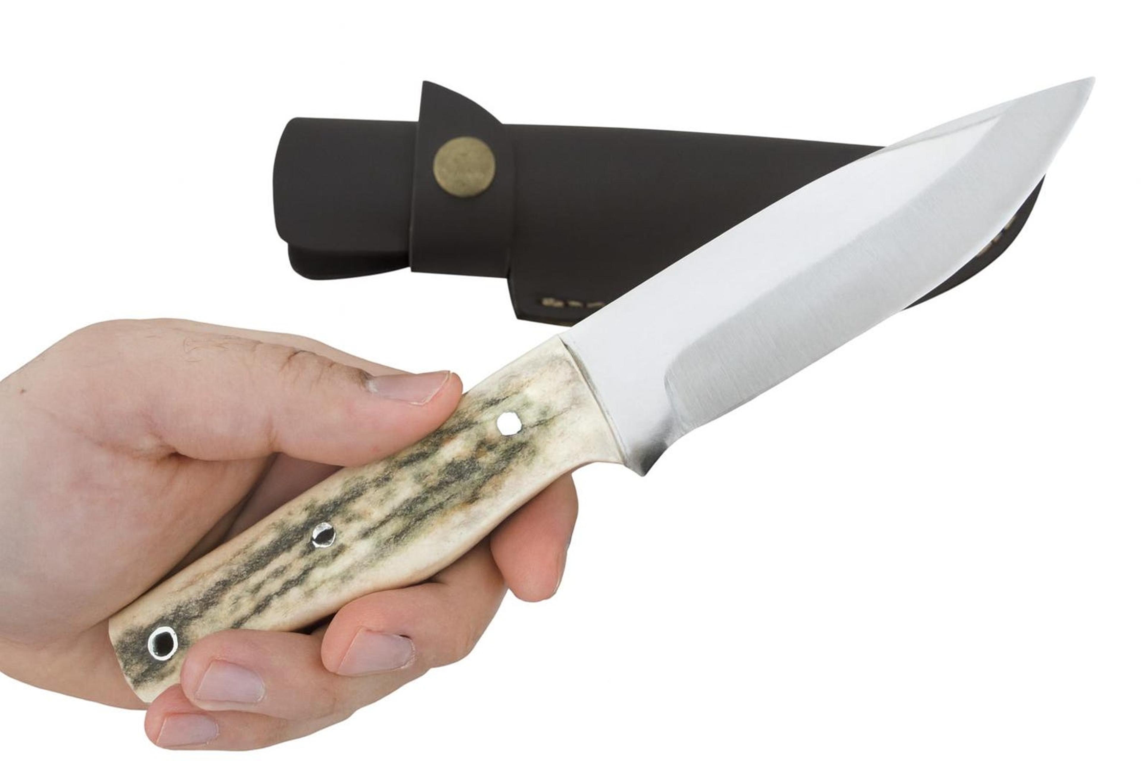 high-quality 10-inch personalized bushcraft hunting knife with staghorn handle and leather sheath for men - perfect gift