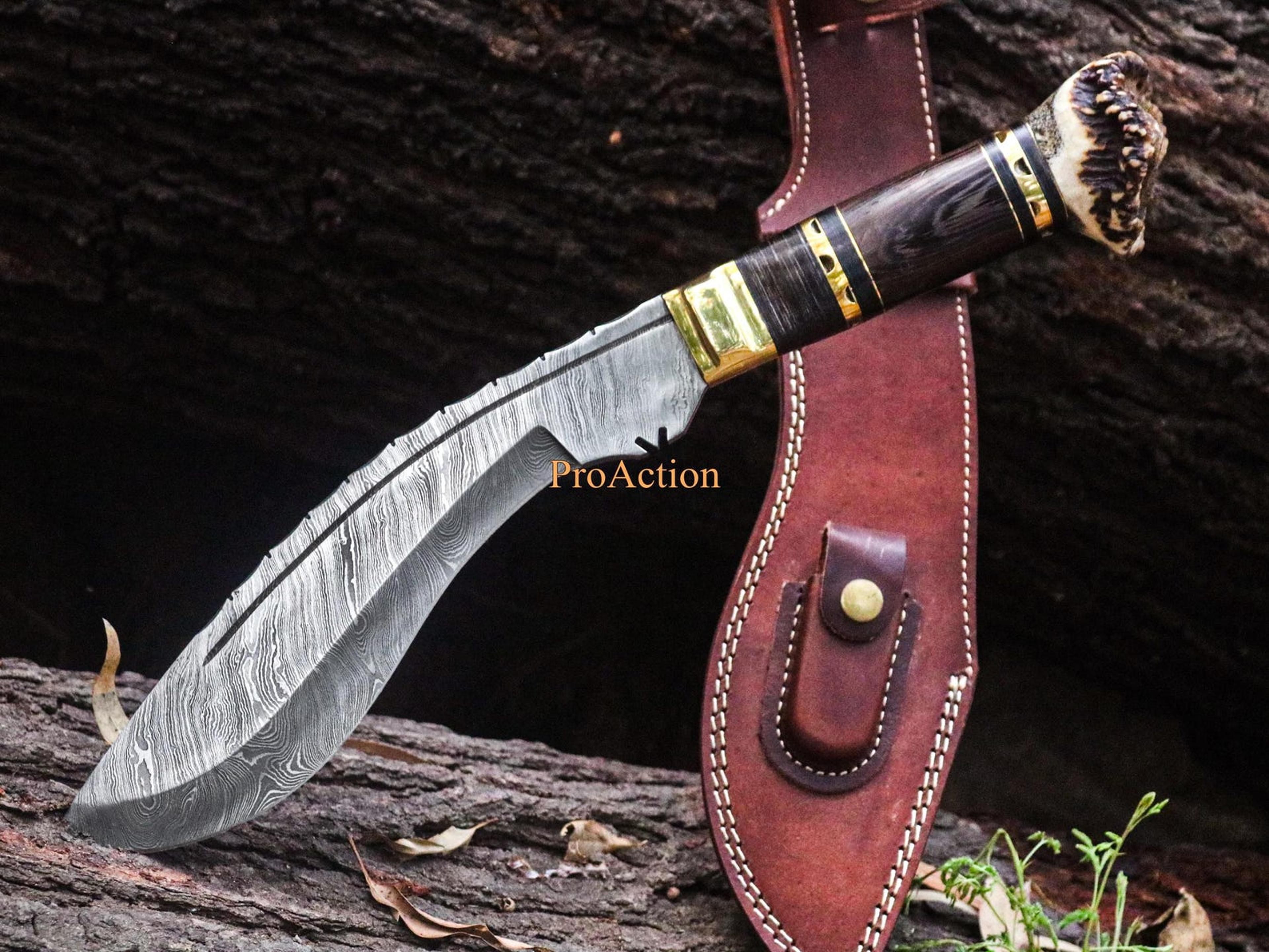 handmade kukri bowie knife damascus hunting knife gift for him perfect fathers day gift for husband boyfriend birthday