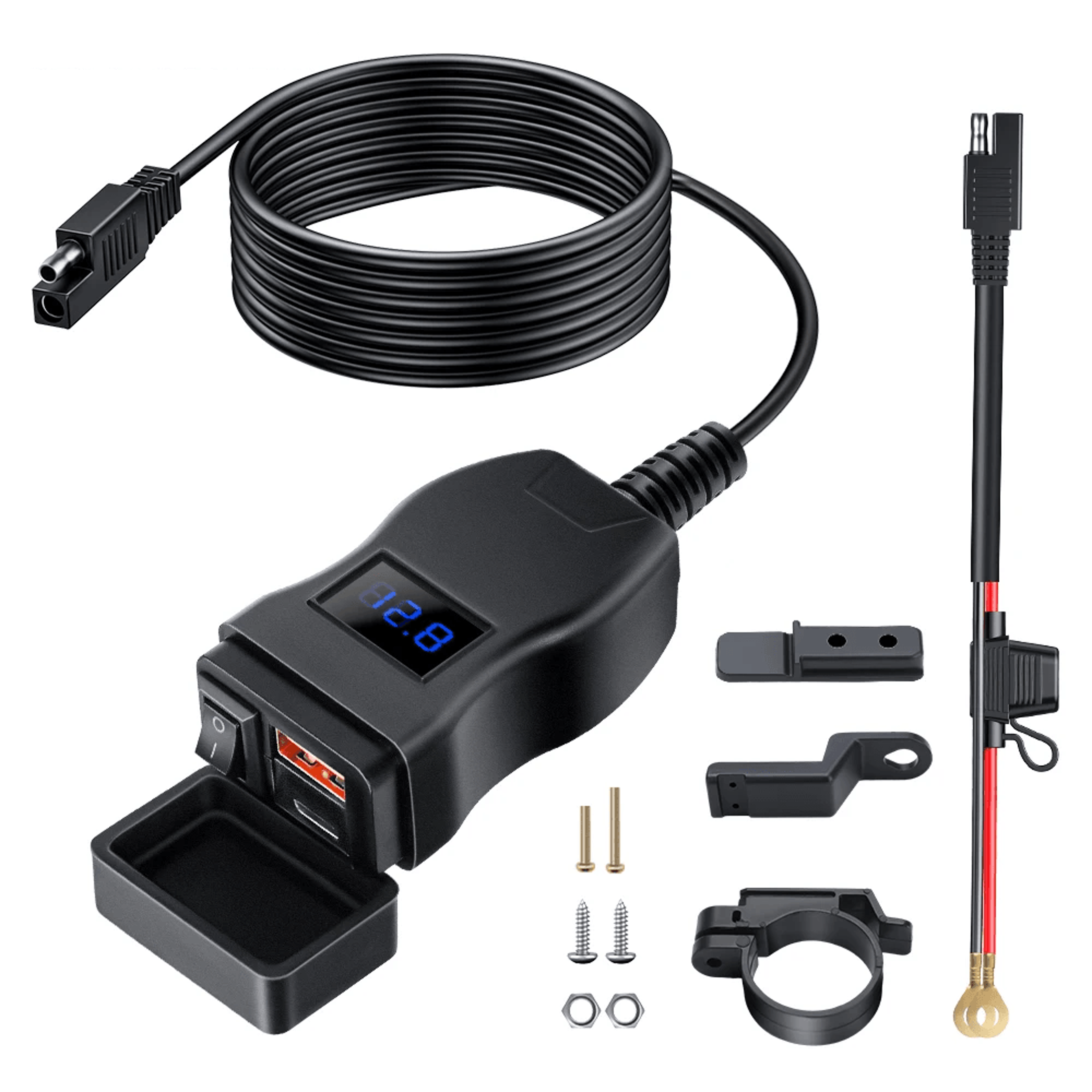 waterproof motorcycle usb charger, anchtek 12v quick charge 3.0 & pd ports vehicle-mounted adapter