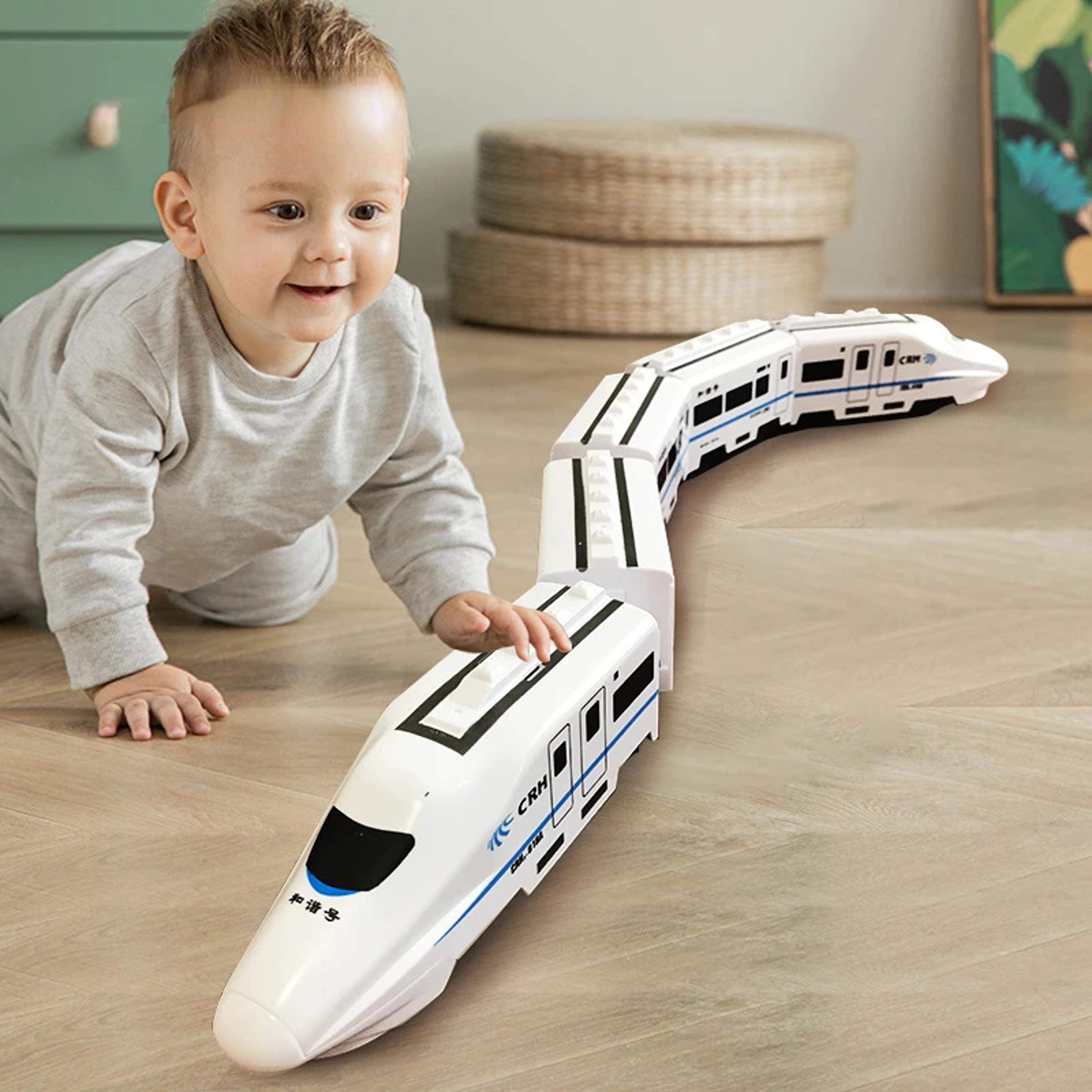 interactive electric model train toy for kids, diy high-speed railway set with realistic sound & light