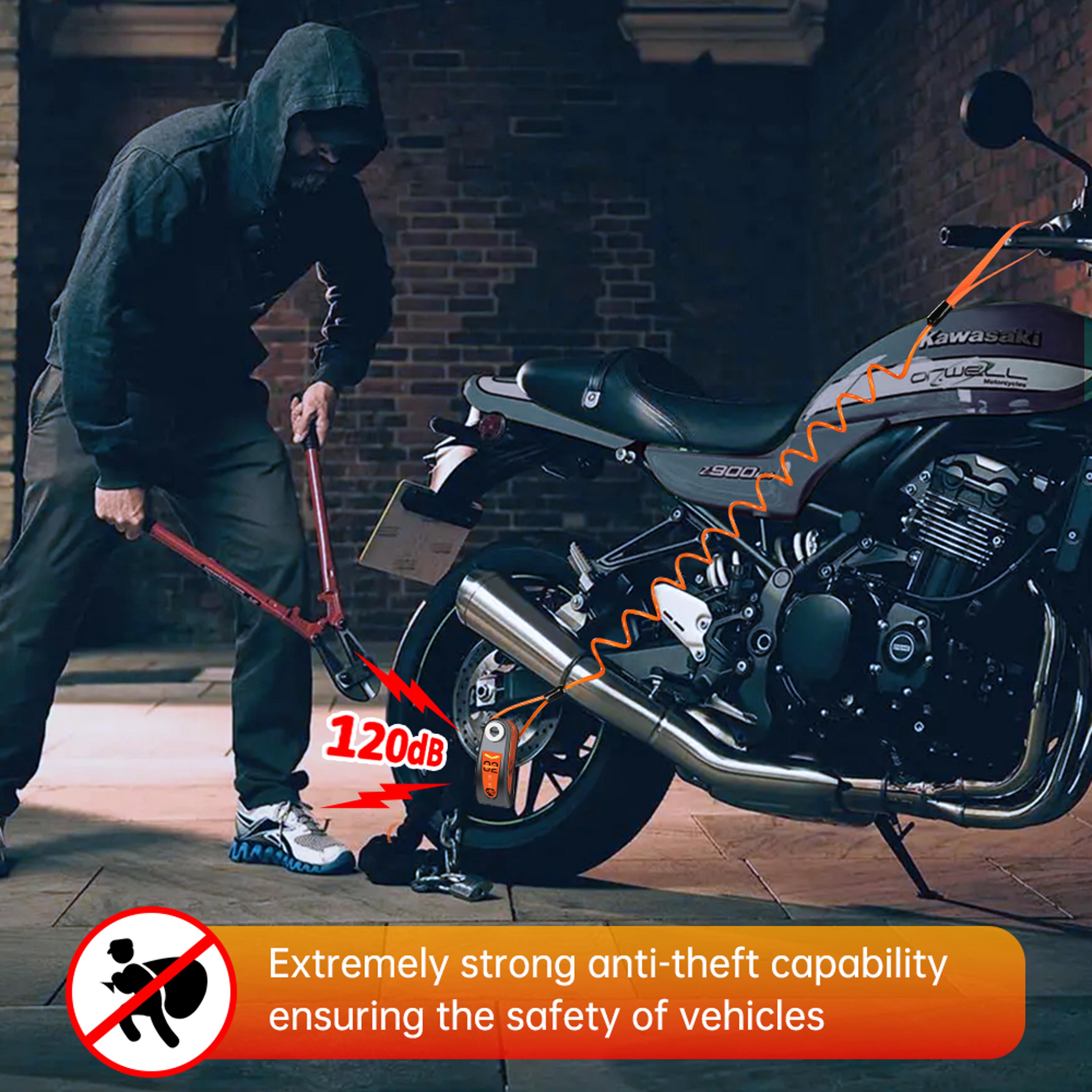 120db motorcycle disc lock, ultra-loud anti-theft alarm lock for bikes, scooters & motorcycles, waterproof wheel