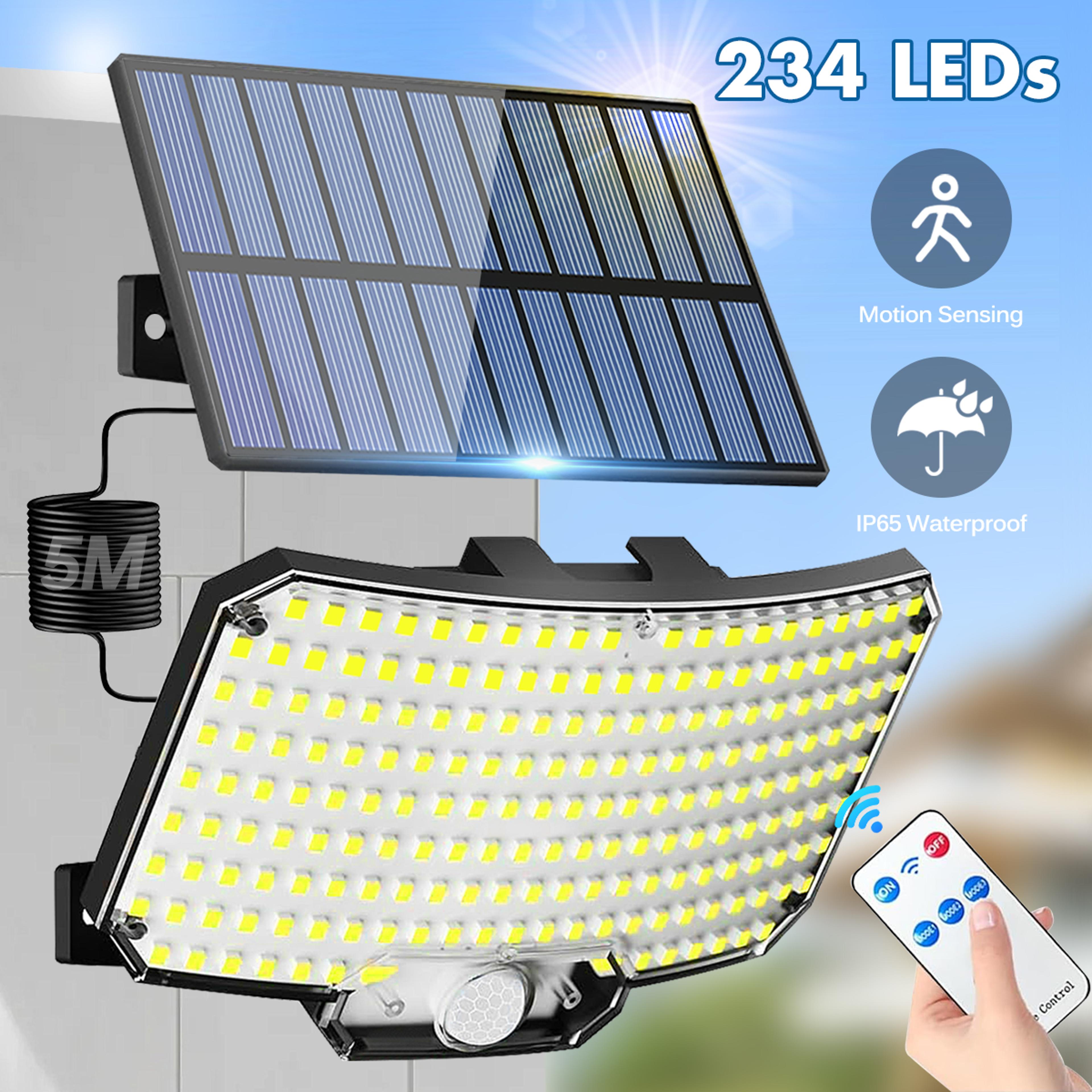 solar lights outdoor 234led, motion sensor flood lights with remote, 3 modes, ip65 waterproof – security lights