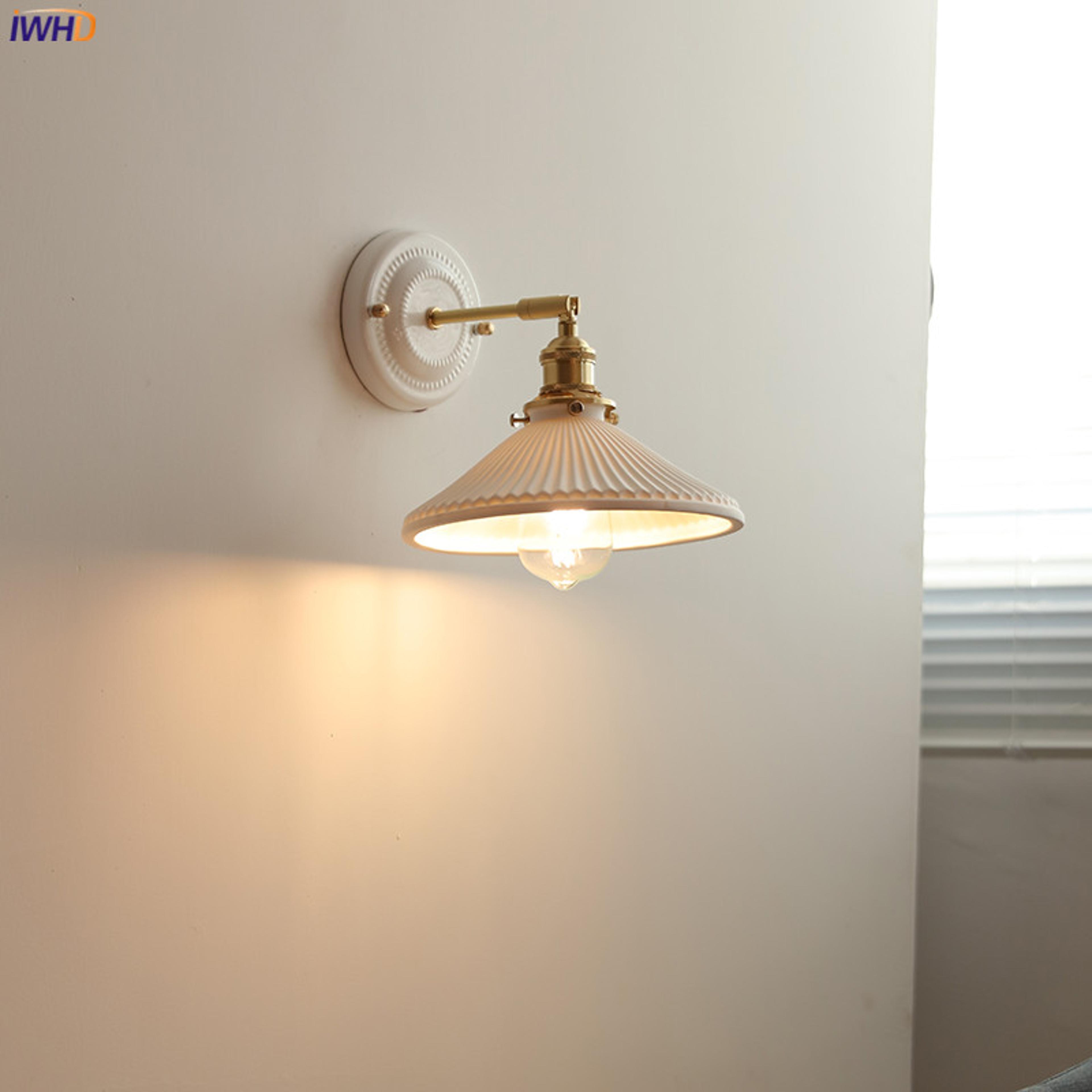 iwhd white ceramic modern wall lamp, nordic japanese style led light for bedroom, living room, bathroom mirror