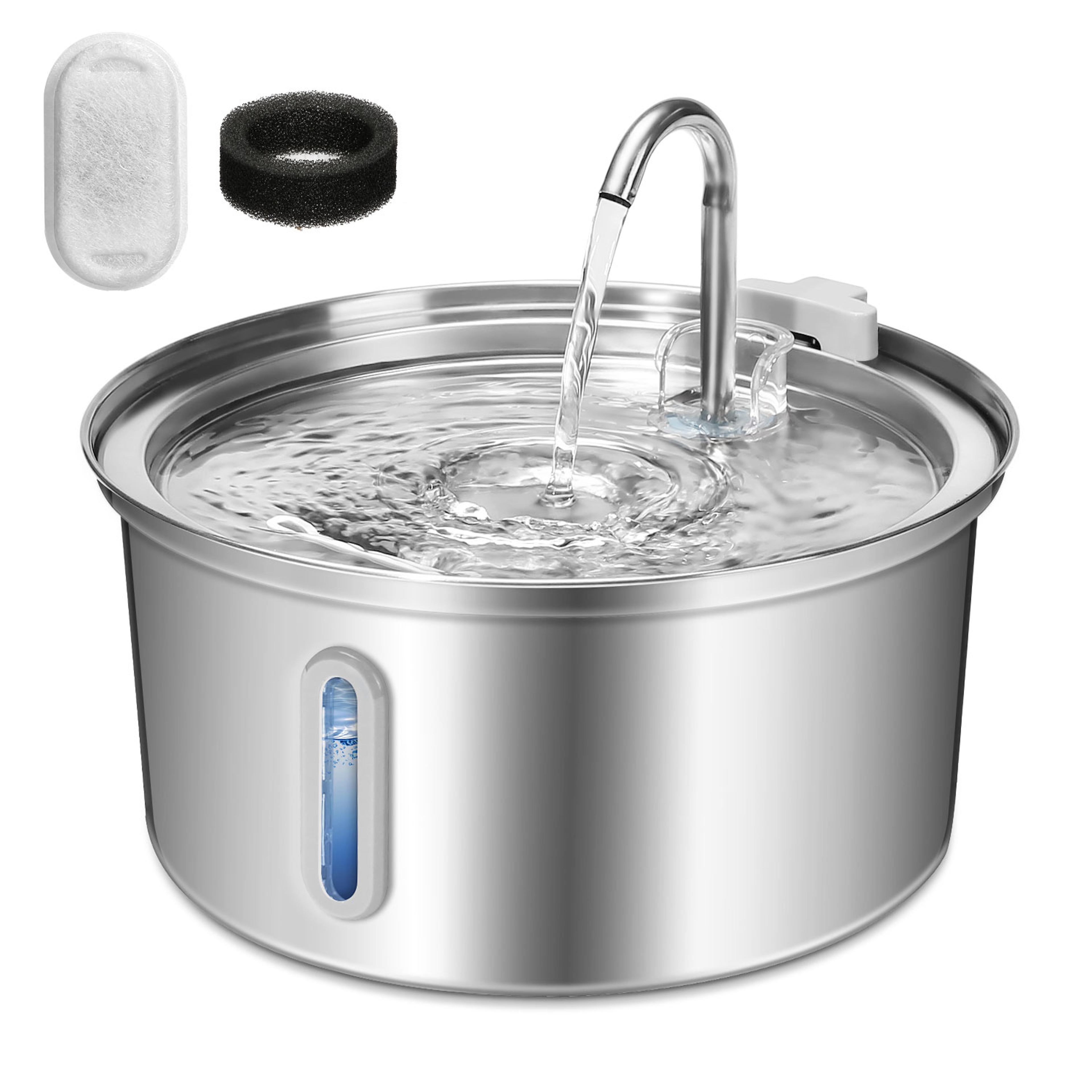 stainless steel cat water fountain, pet drinking fountain with ultra quiet pump, multi-layer filtration system