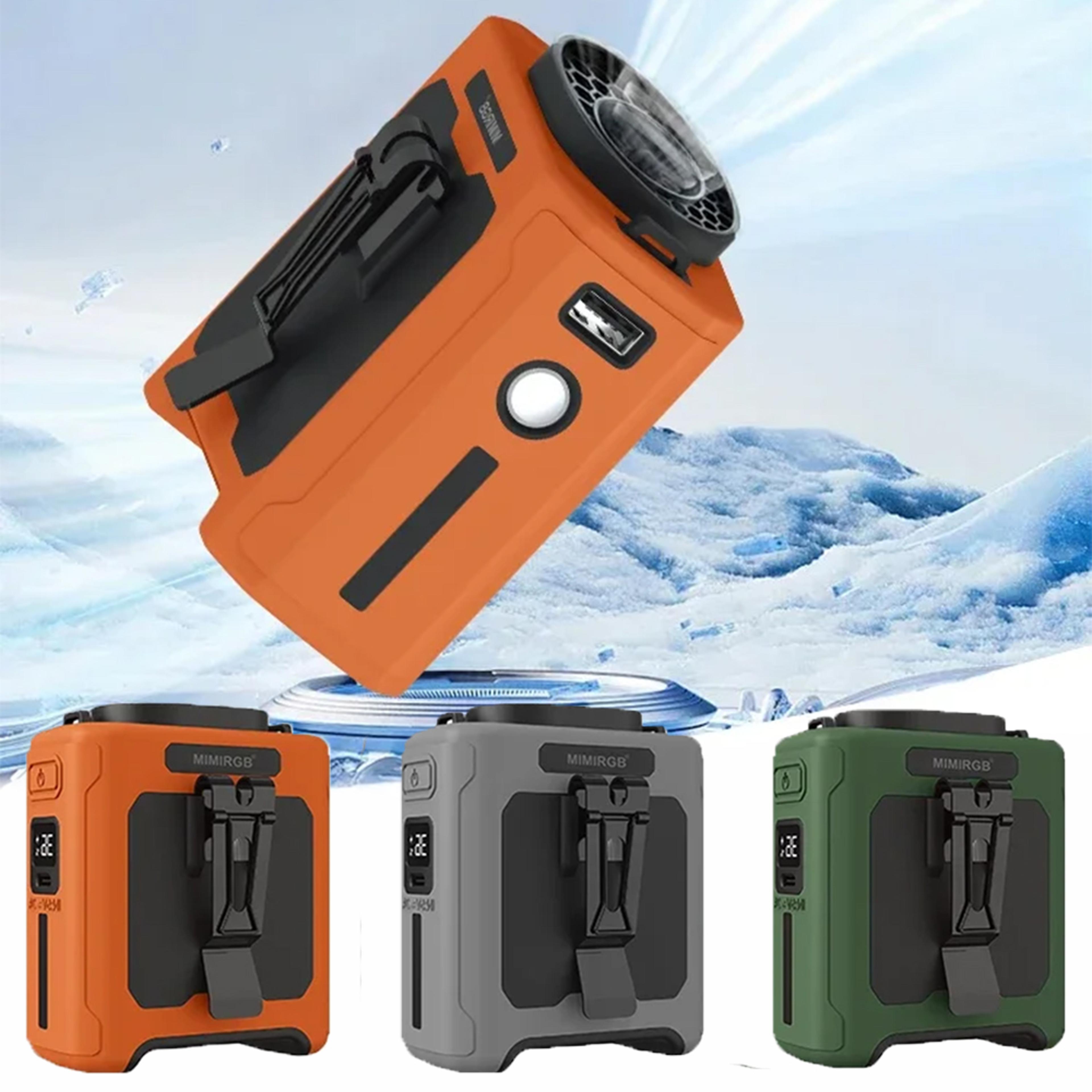 waist fan portable with led lighting & power bank, hanging neck cooling fan speed strong airflow for outdoor work