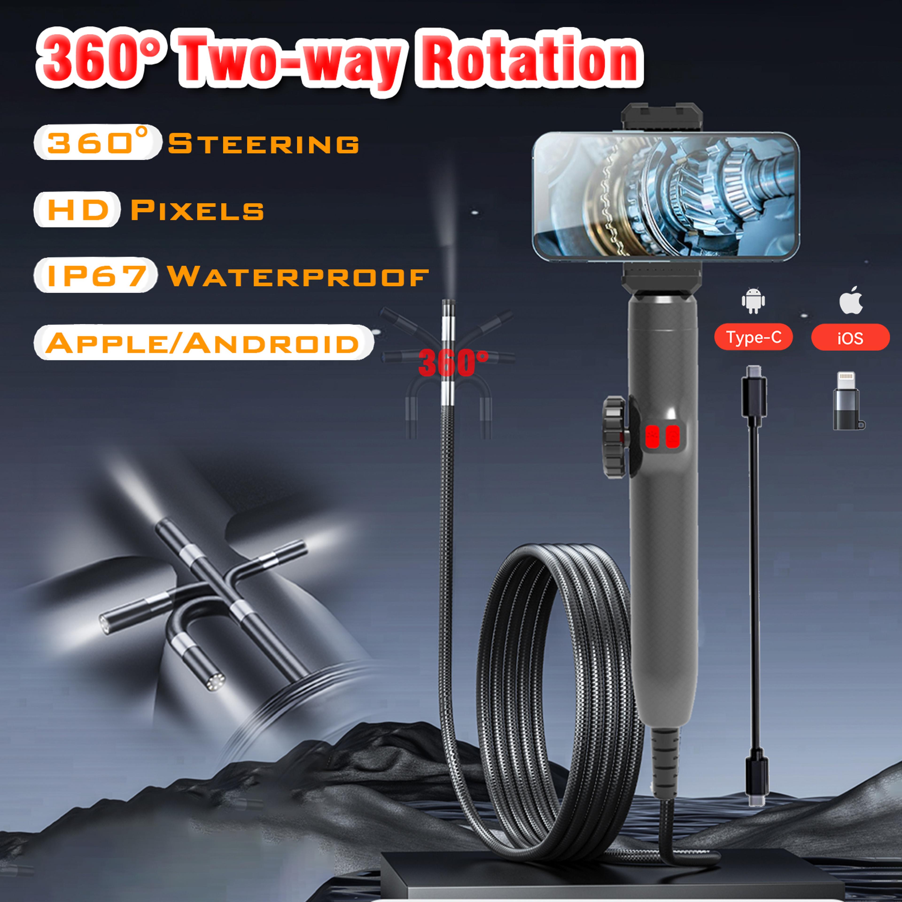 industrial rotary piping video endoscope with 360° articulation inspection camera for car & smartphone inspections