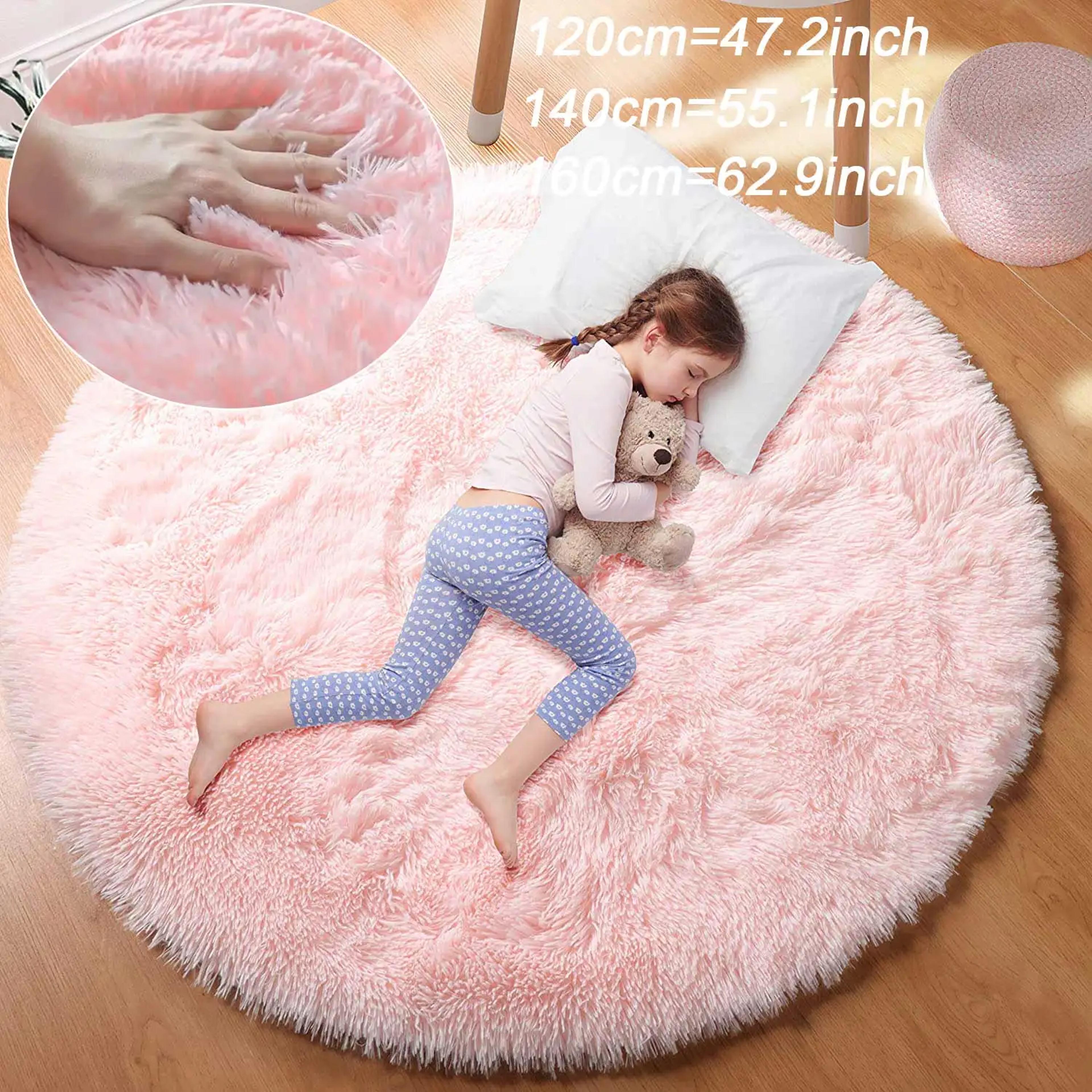 fluffy white round rug mat, super soft plush carpets for bedroom, living room, kid room, salon, thick pile modern home