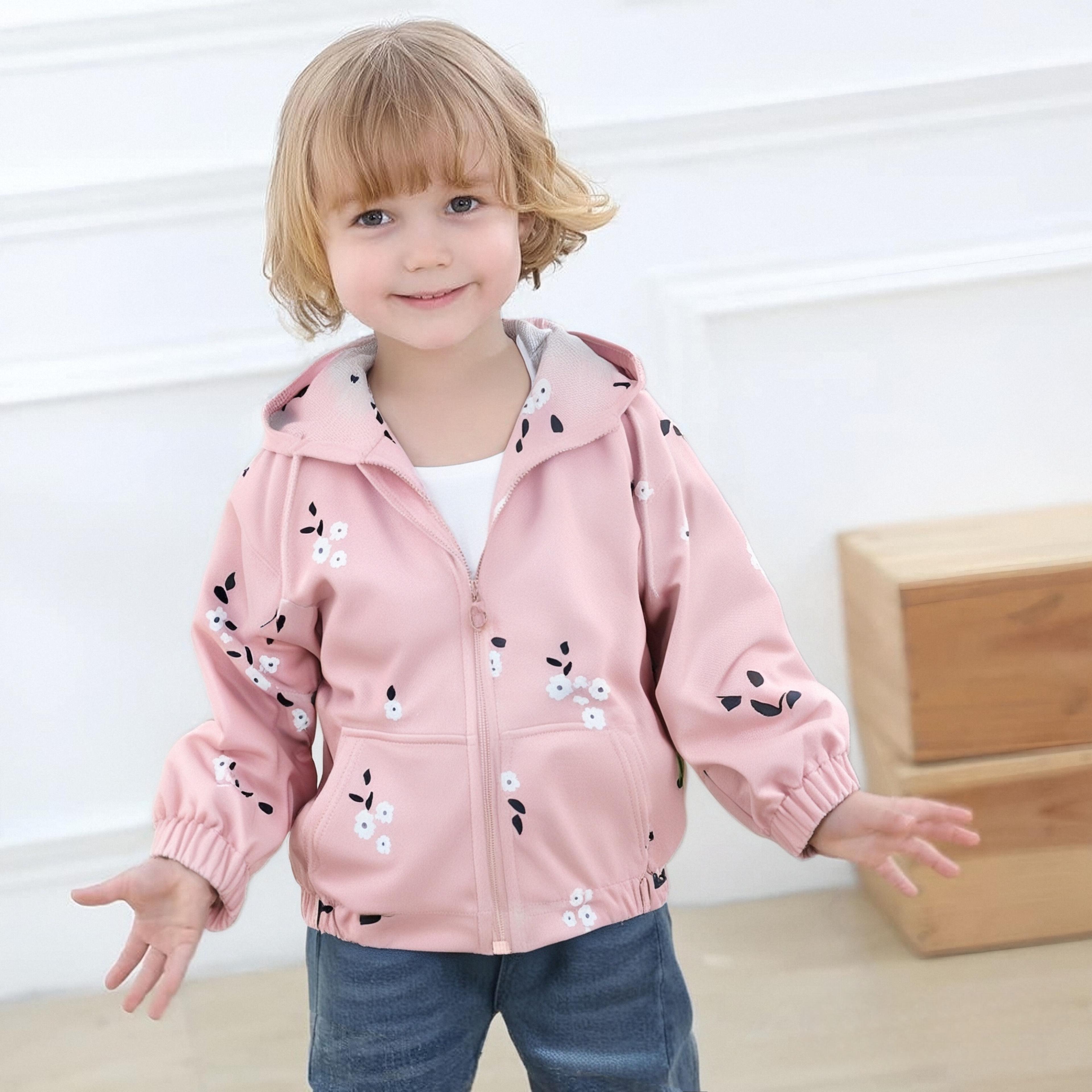 baby clothes spring and fall flower pattern zipper simple outerwear with pocket cute casual girl's children's jacket girl hooded