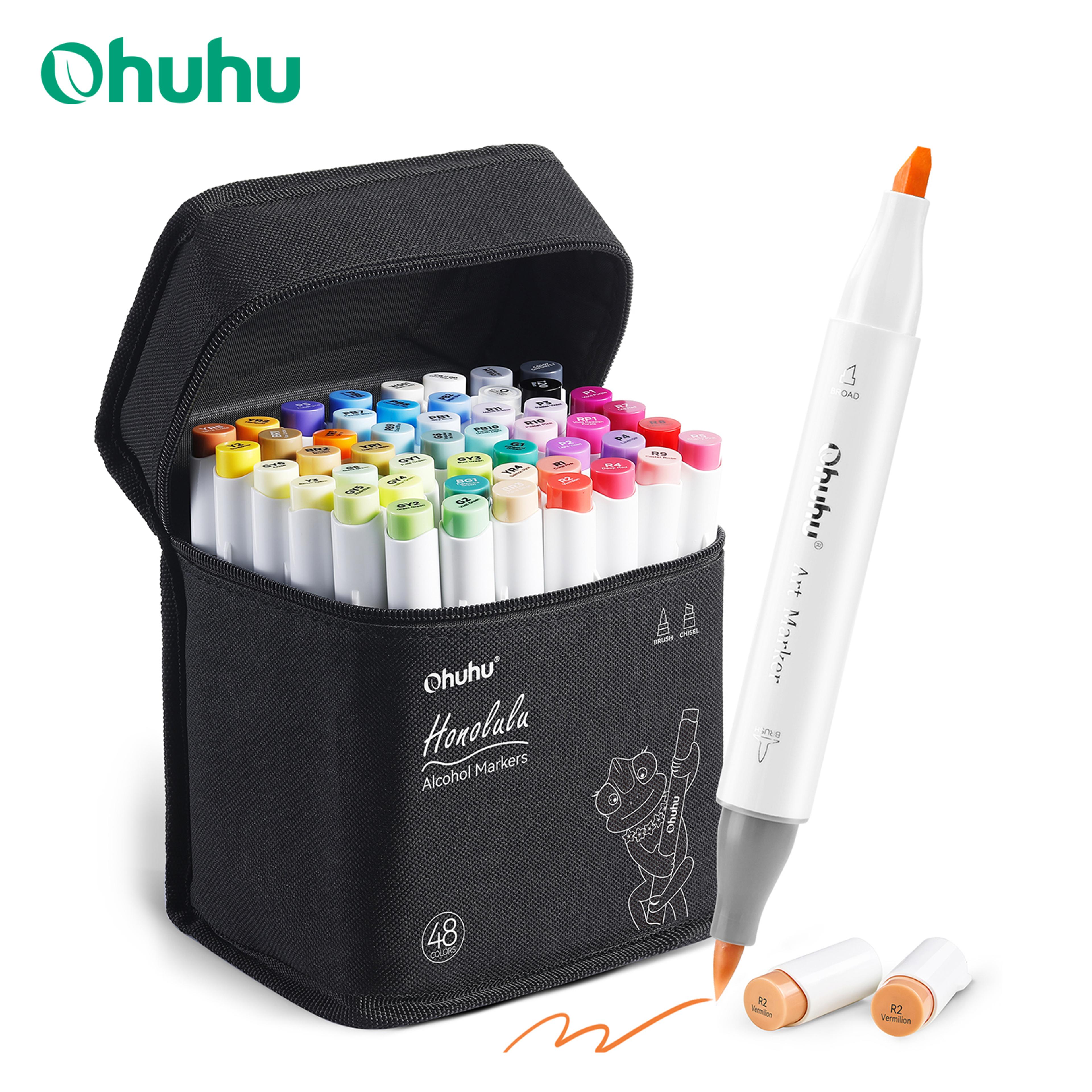 ohuhu honolulu colors alcohol art marker set, refillable dual tip pens for sketching, manga, drawing & professional