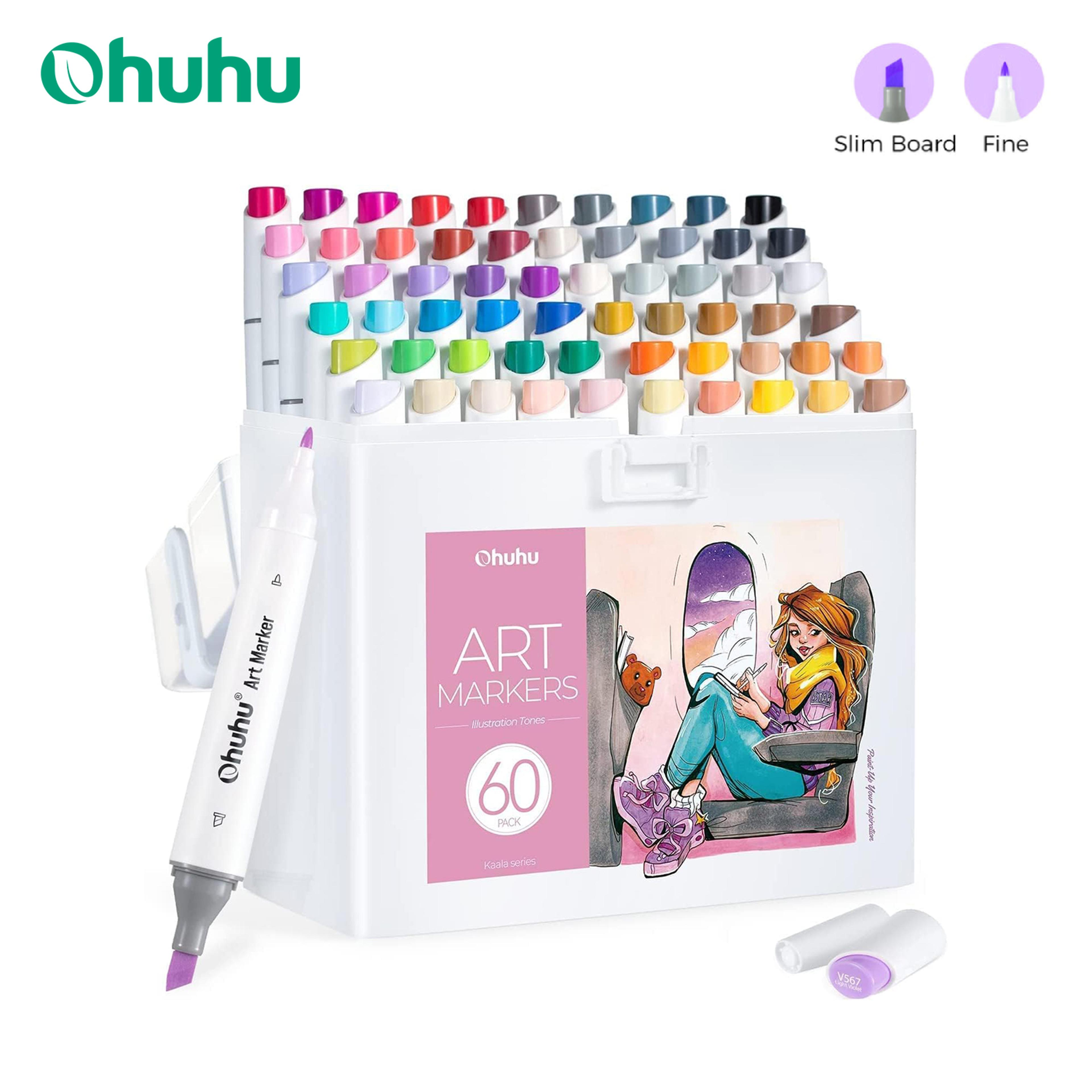 ohuhu kaala alcohol art markers, dual tip refillable marker pen set for sketching, manga, drawing & school art supplies