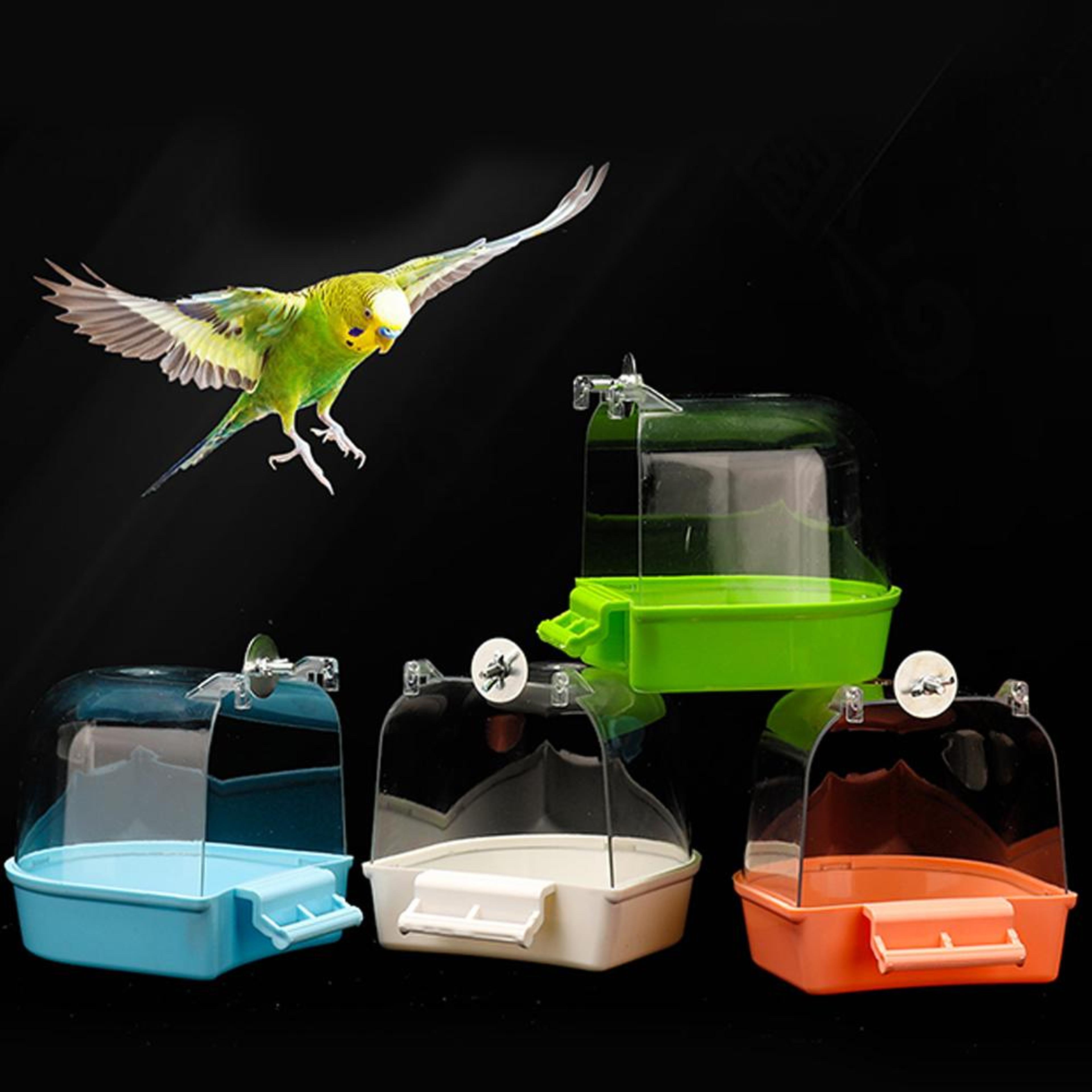 transparent bird bath box for cage, hanging parrot bathtub for budgies, canaries, cockatiels, and lovebirds, easy clean