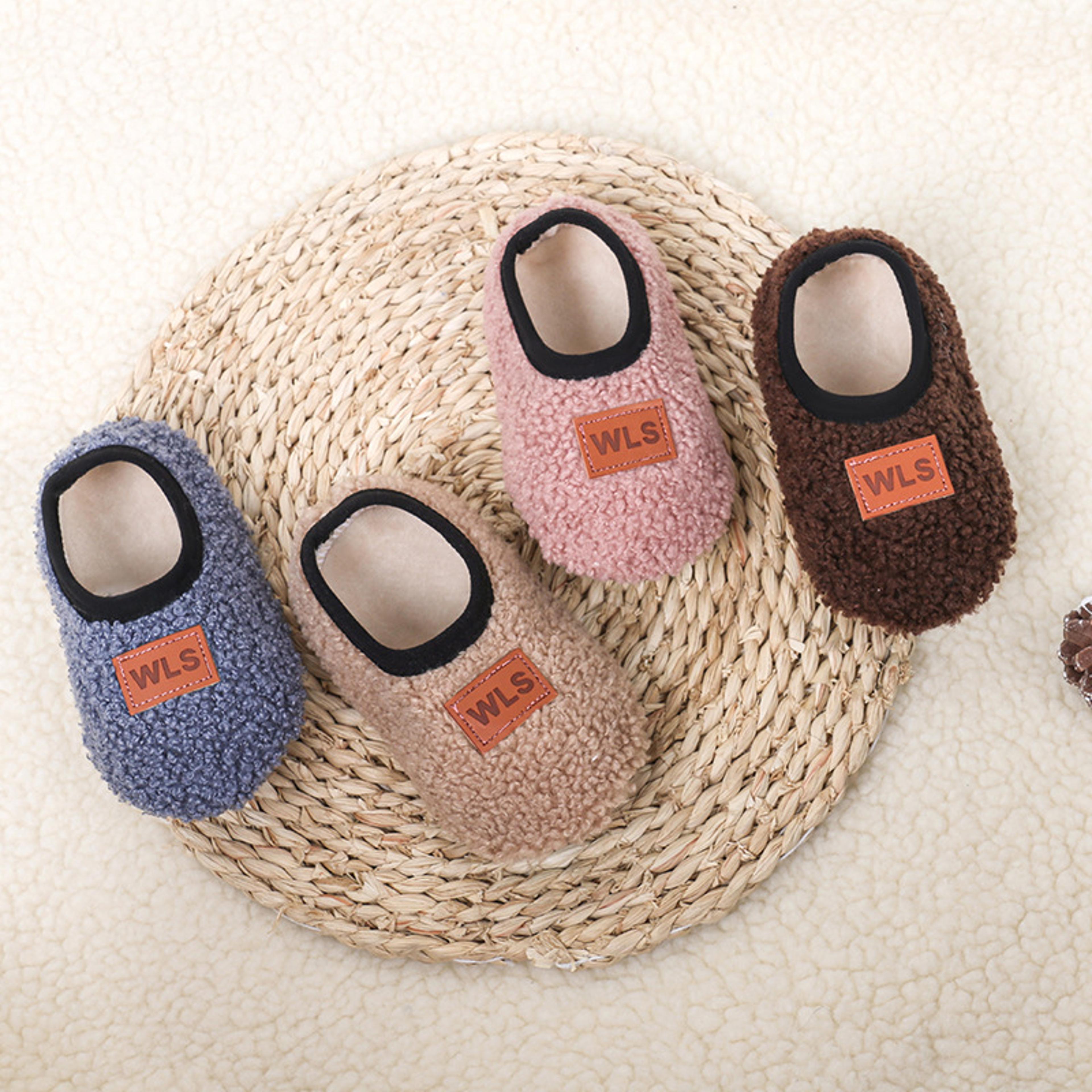 toddler plush autumn winter baby slippers, children soft anti-slip walking shoes, indoor home floor sock shoes