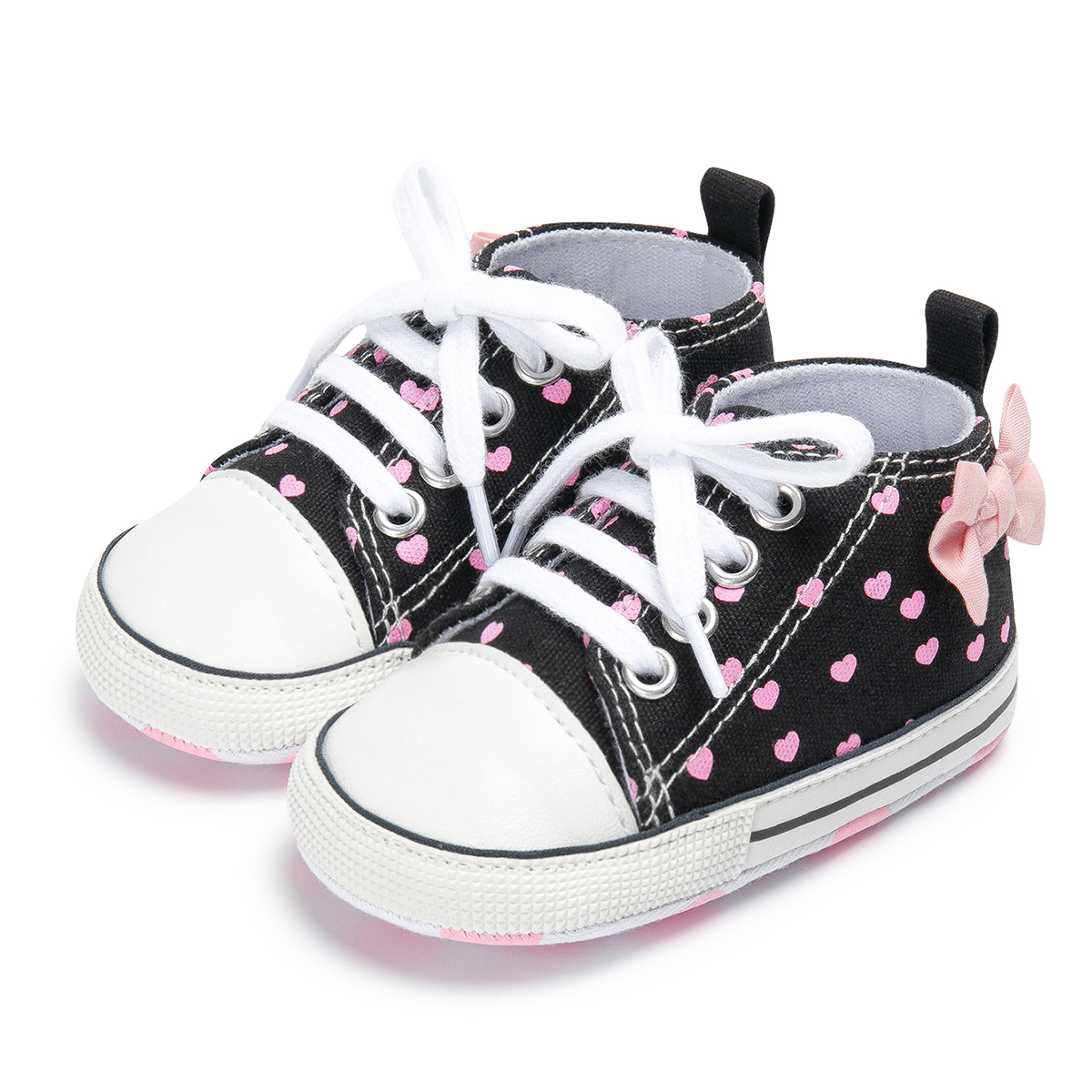 fashion bowknot heart print newborn baby girls shoes, classic canvas high tops sneakers with soft anti-slip sole
