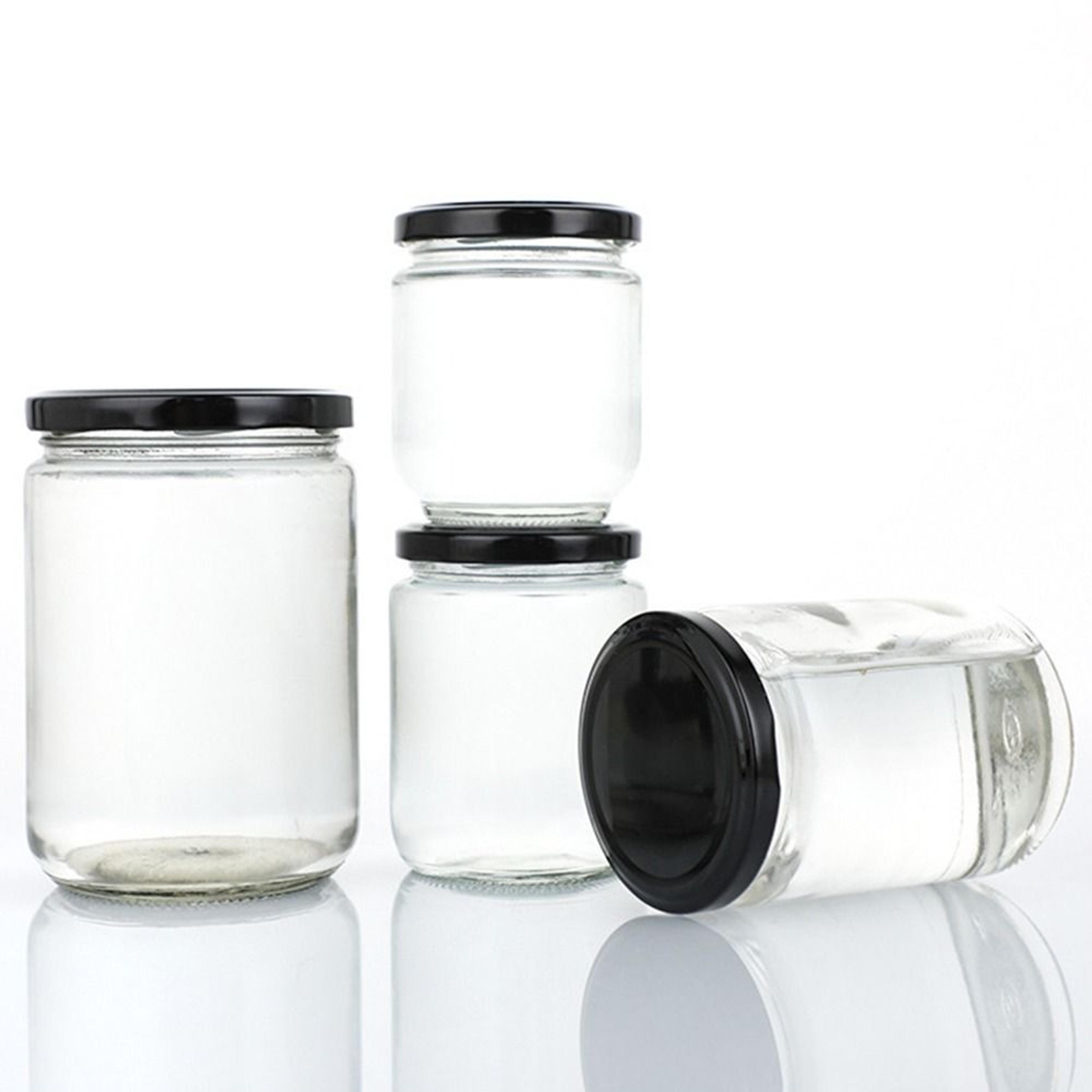 round mason jar with black airtight lids, glass food storage kitchen containers canning jars for spices & dry goods
