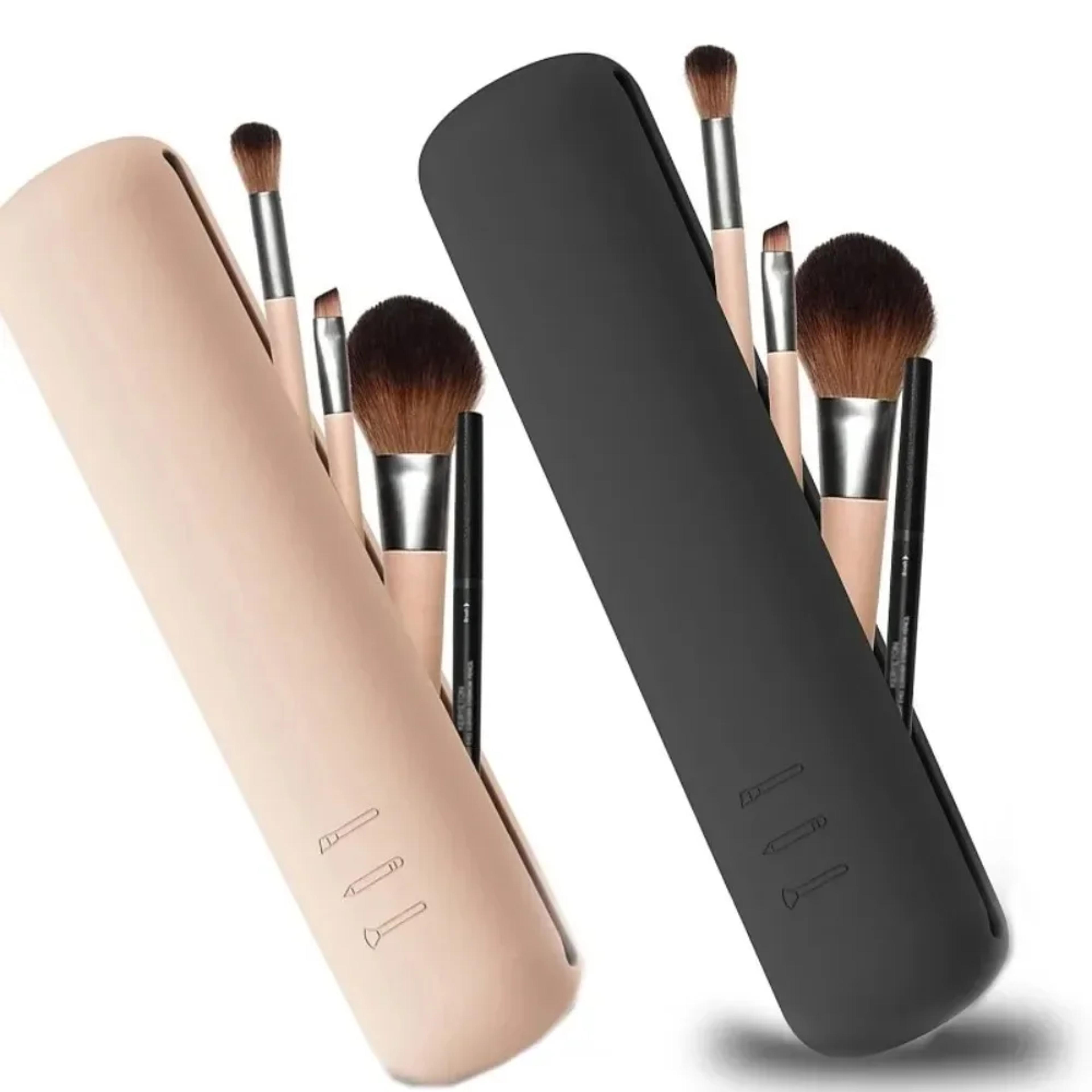 portable waterproof travel makeup brush holder silicone cosmetic brushes bag & makeup sponge case, durable cosmetic tool