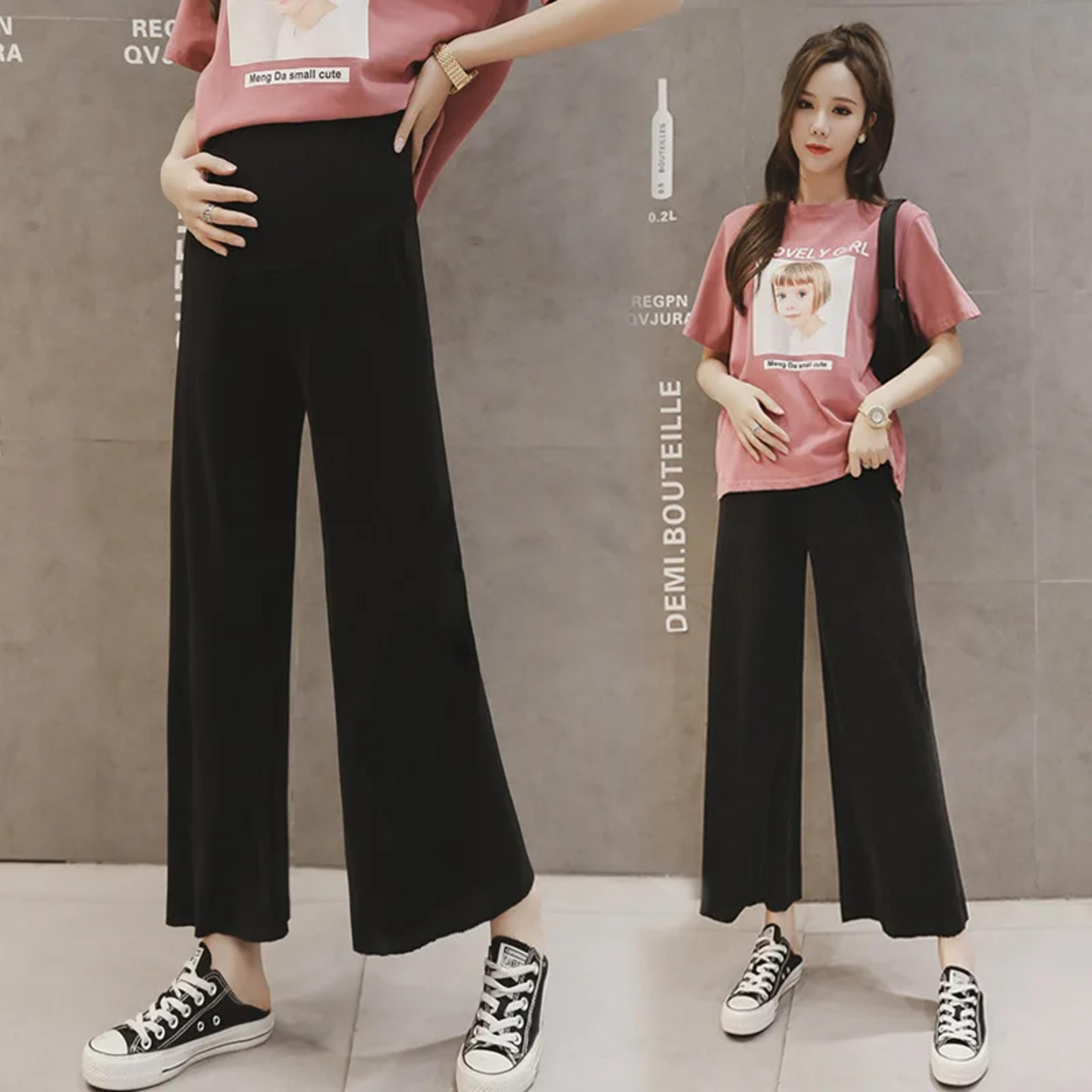 summer maternity wear, ice silk wide-leg pants, loose pleated nine-point thin outer wear