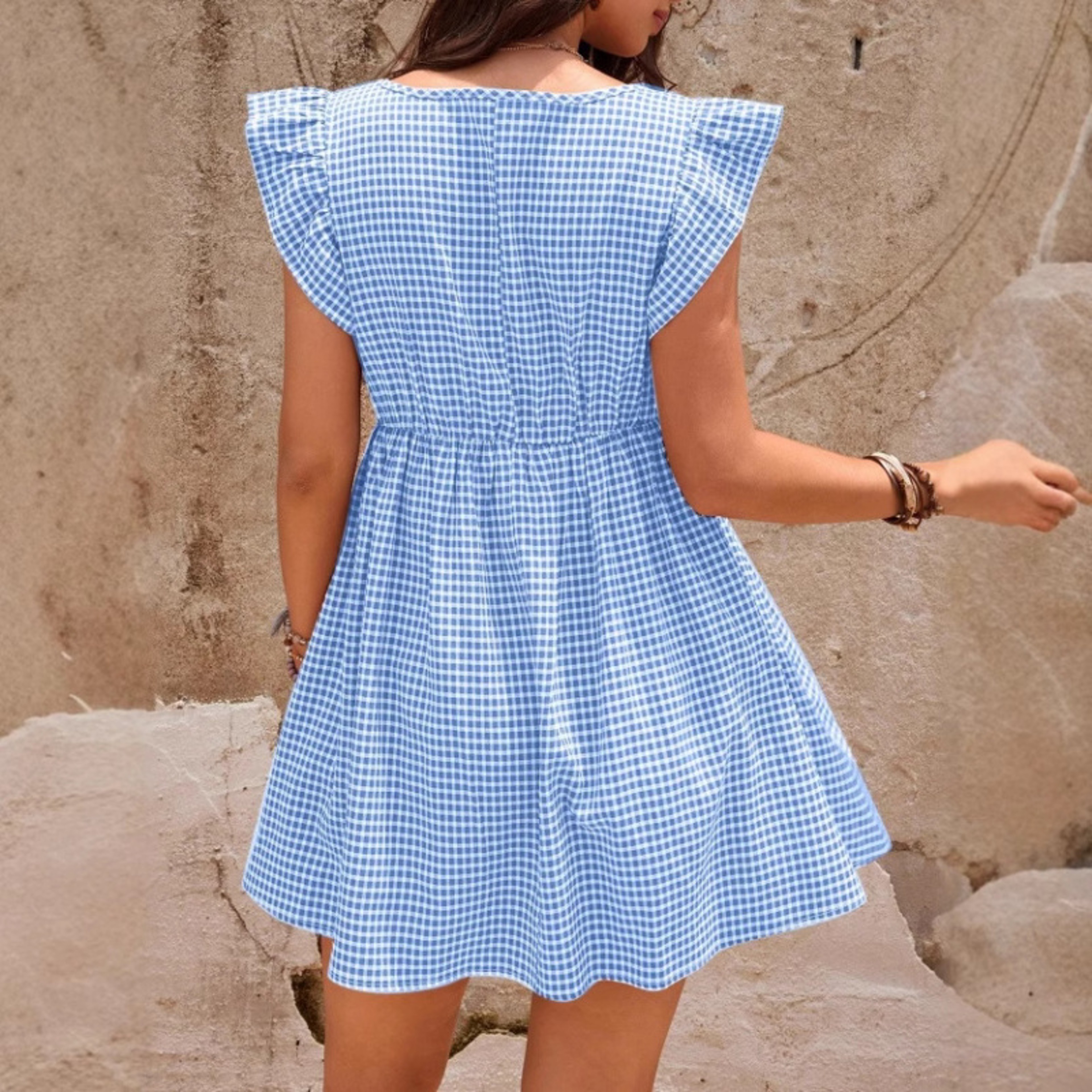 blue plaid maternity dress Blue Plaid Square Neck Maternity Midi Dress PinkBlush