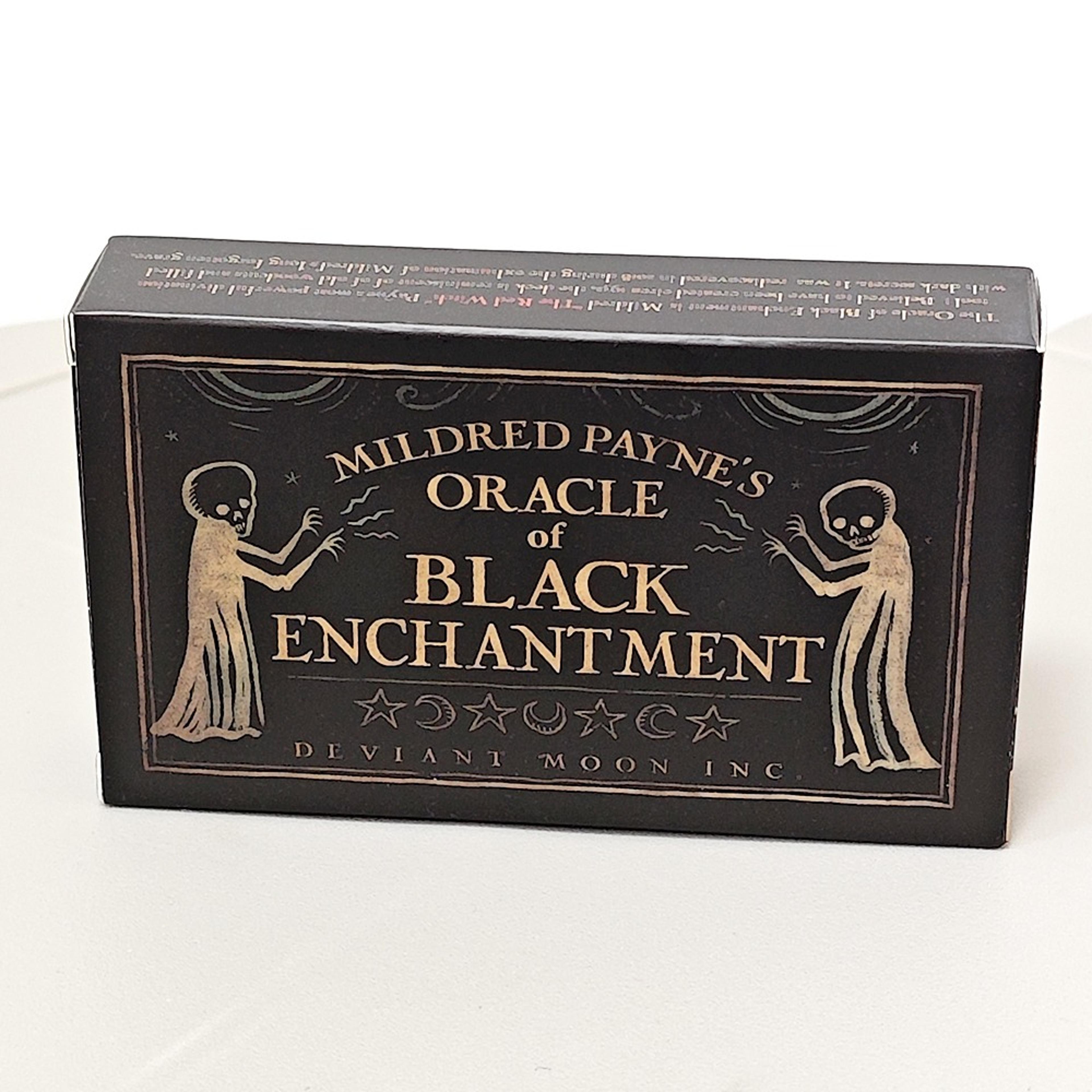 oracle of black enchantment by mildred payne, black line imagery woodblock oracle cards divination & tarot deck