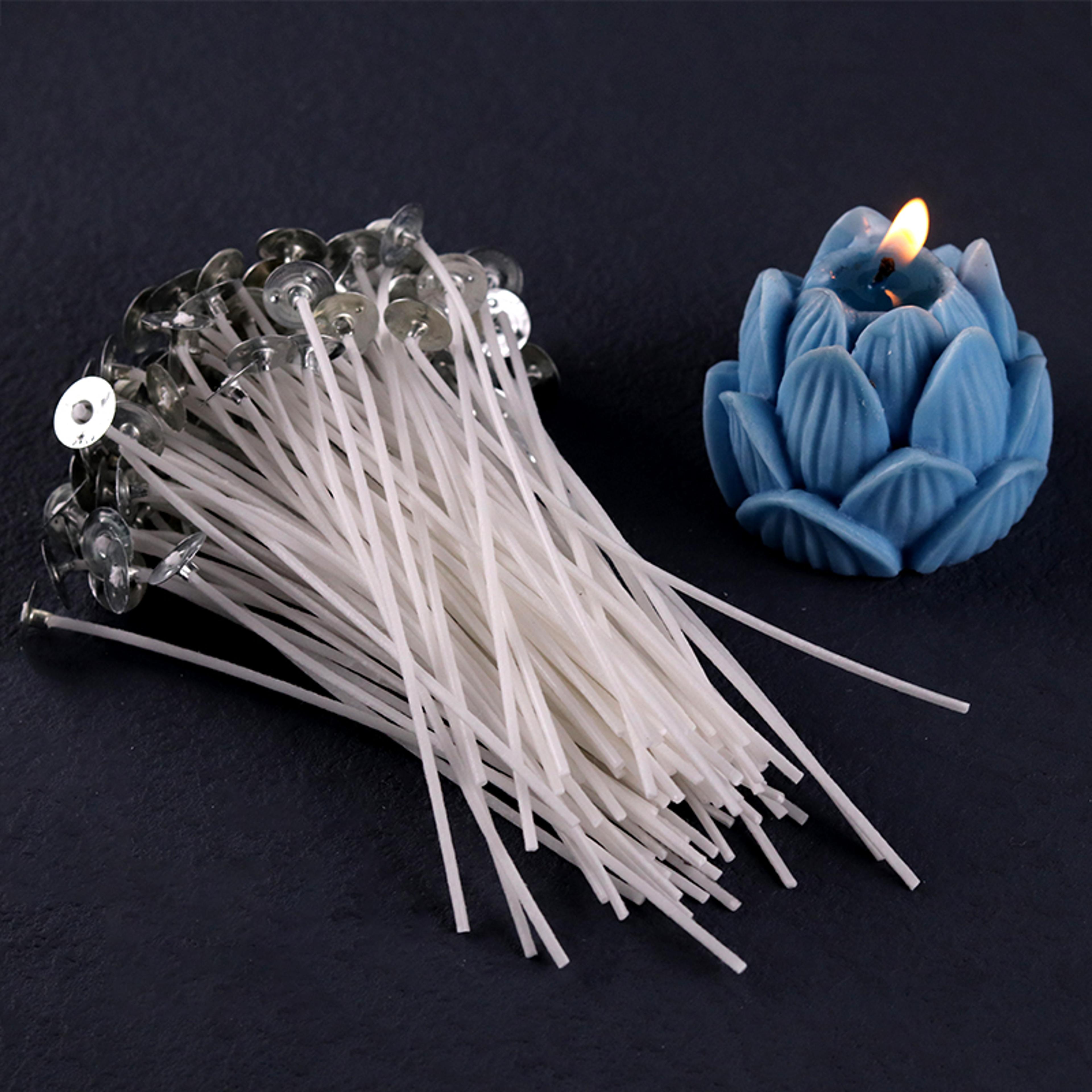 pre-waxed cotton core candle wicks, smokeless candle wicks with metal sustainer tabs, diy handmade candle tools