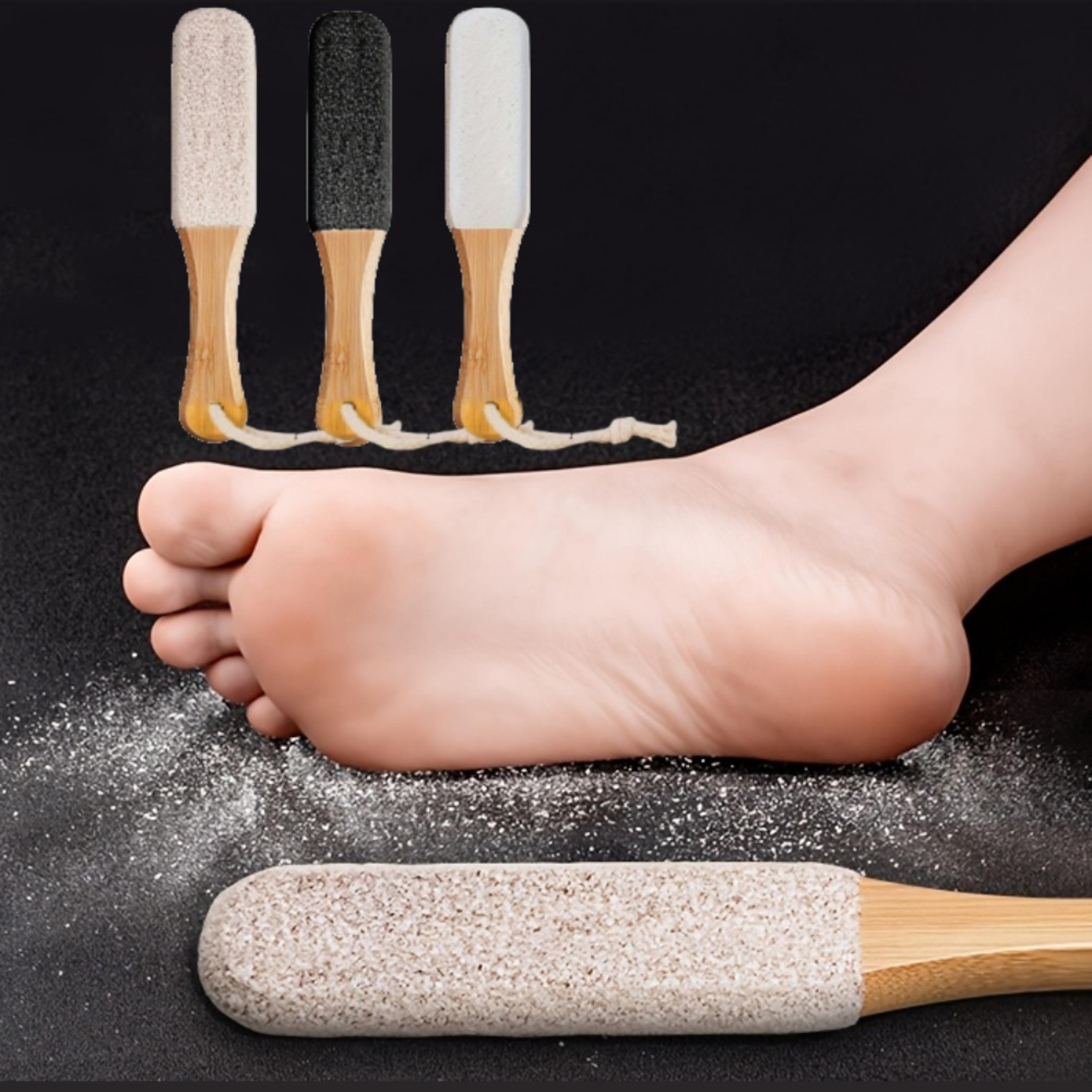 professional pedicure tool, bamboo handle foot file natural pumice stone exfoliator for dead skin & callus removal