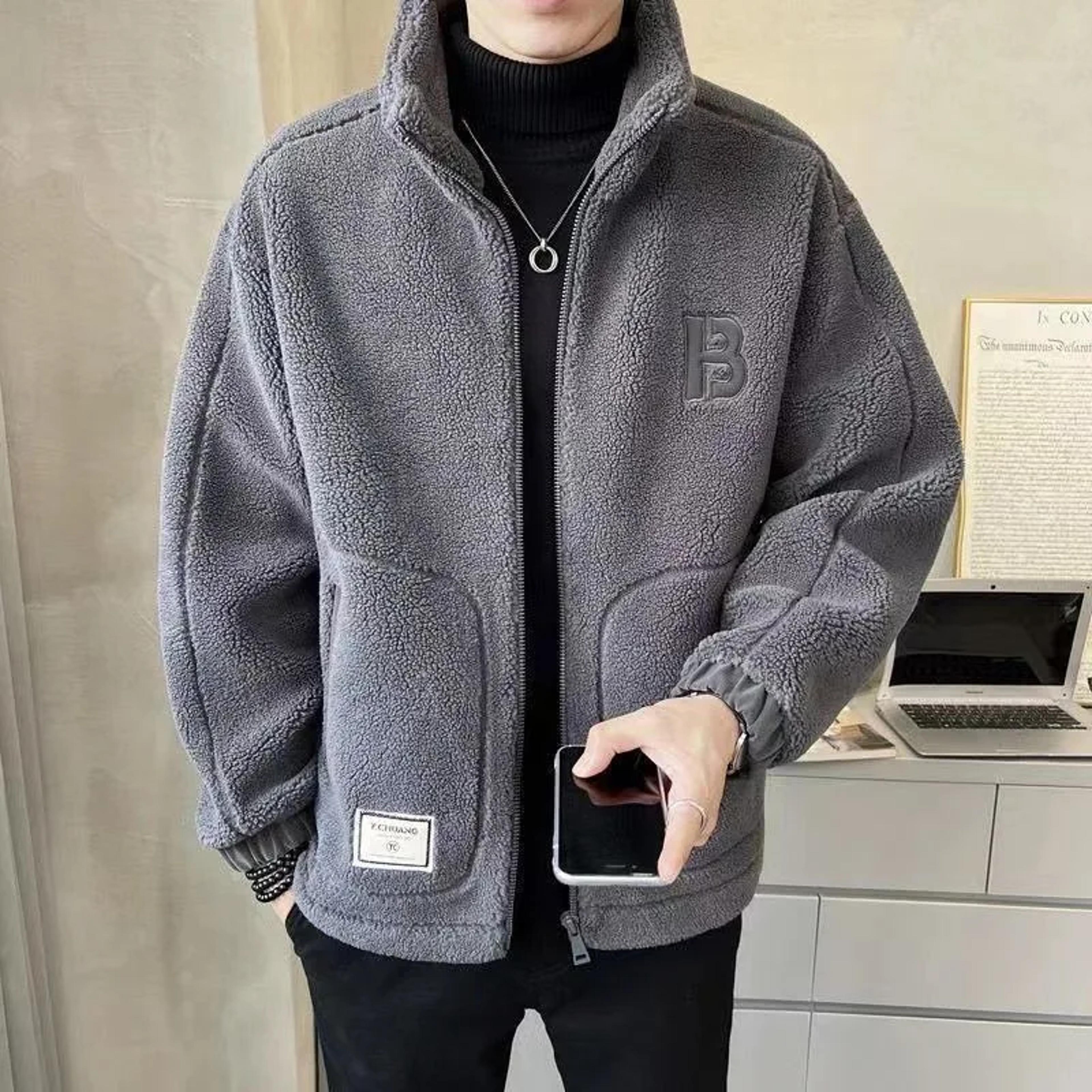men's winter coat, fleece lined thickened cotton overcoat, loose fit hooded jacket for warmth