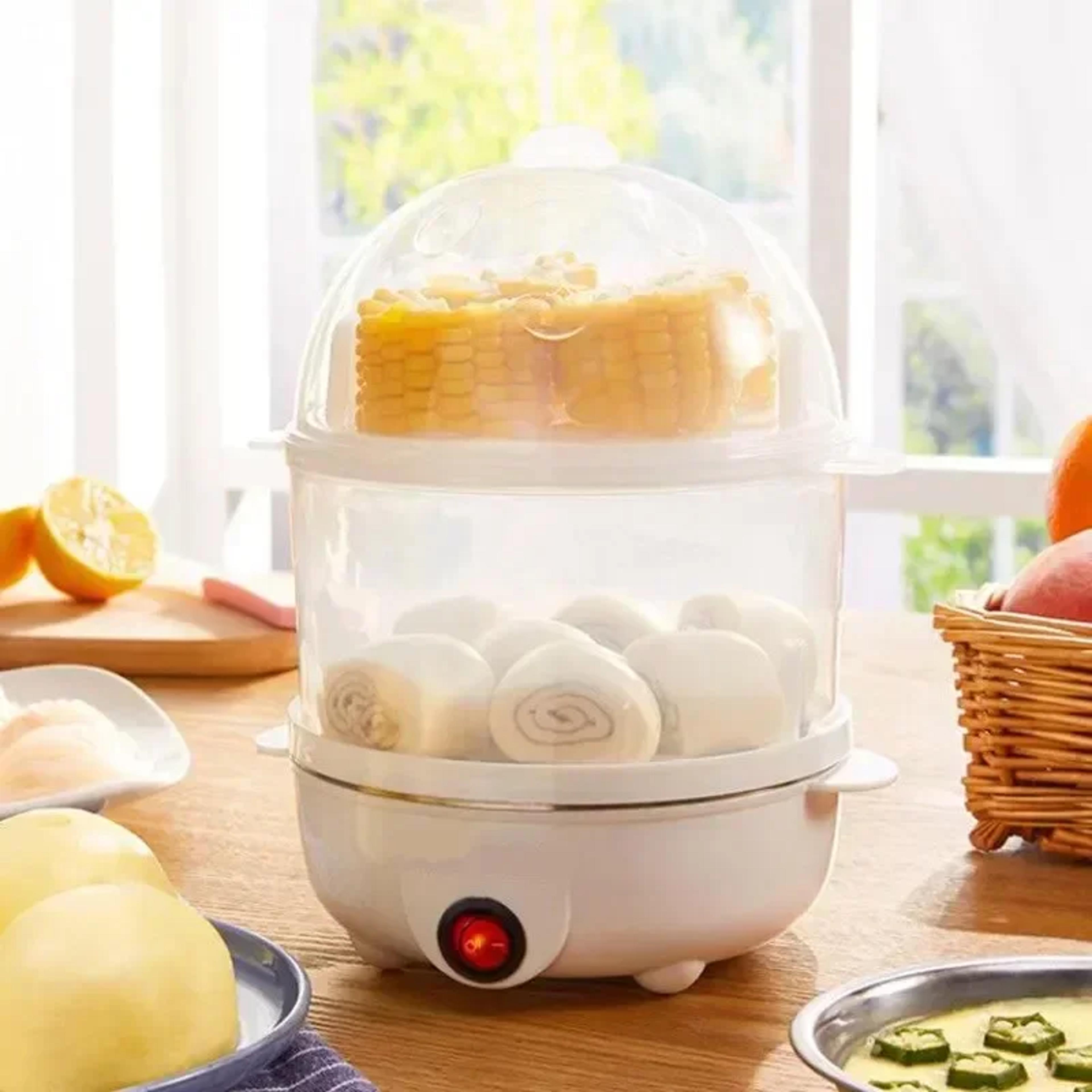double layer multifunctional electric egg cooker steamer for boil poach steam eggs vegetables compact kitchen breakfast