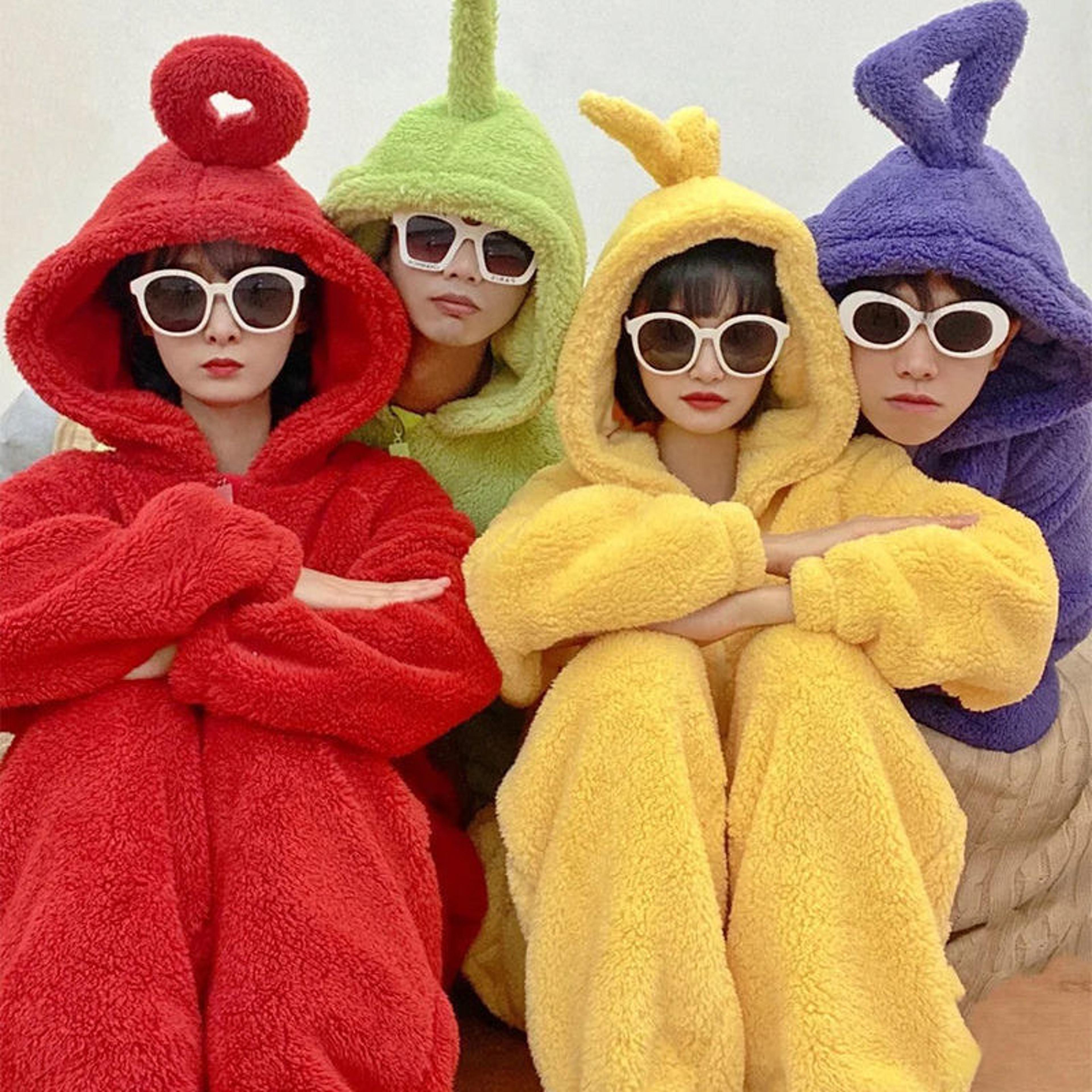 soft teletubbies onesie pajamas for adults, long sleeve dipsy, tinky winky, po, lala costume, unisex home clothes
