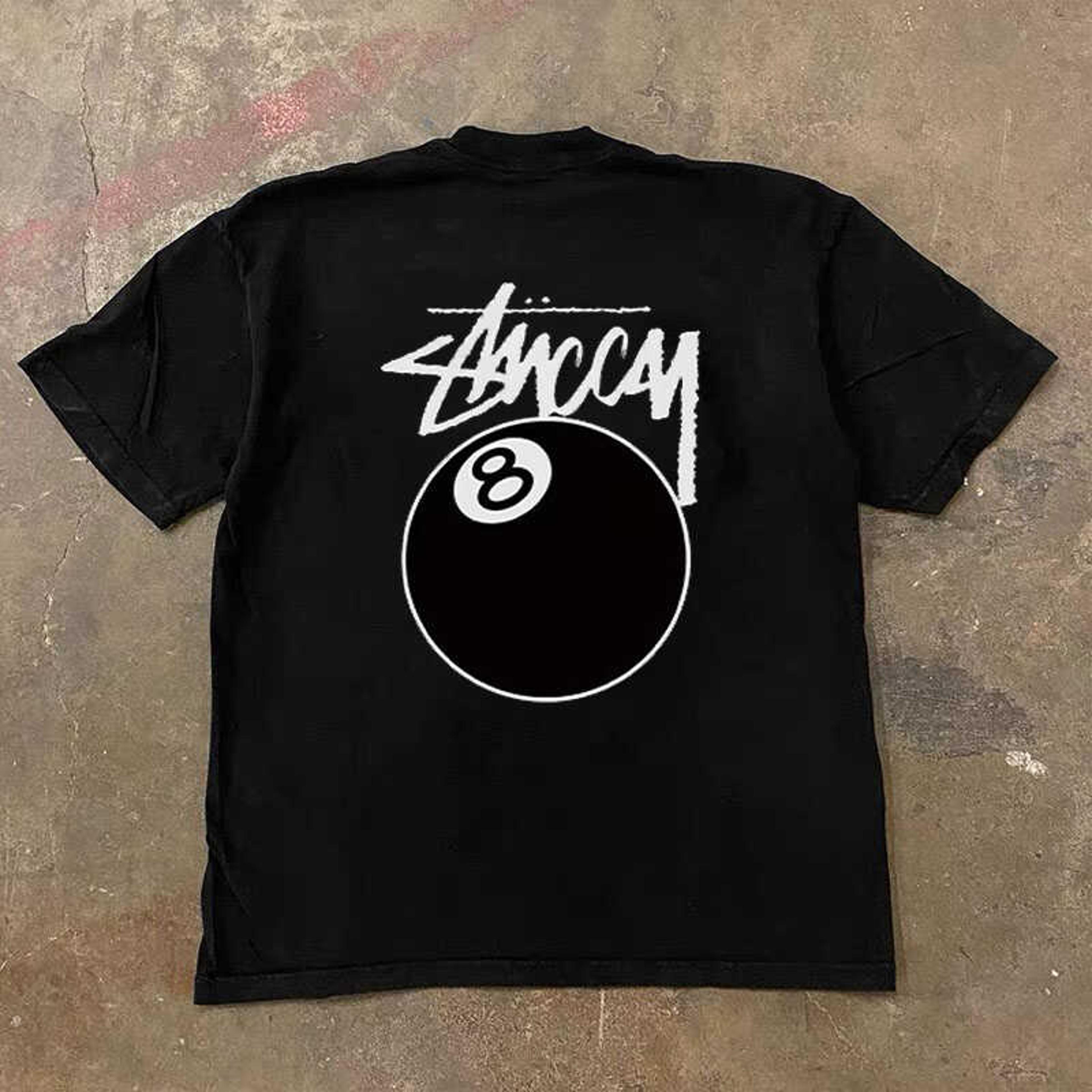 classic black 8 ball t shirt, loose fit casual top, american retro streetwear for summer