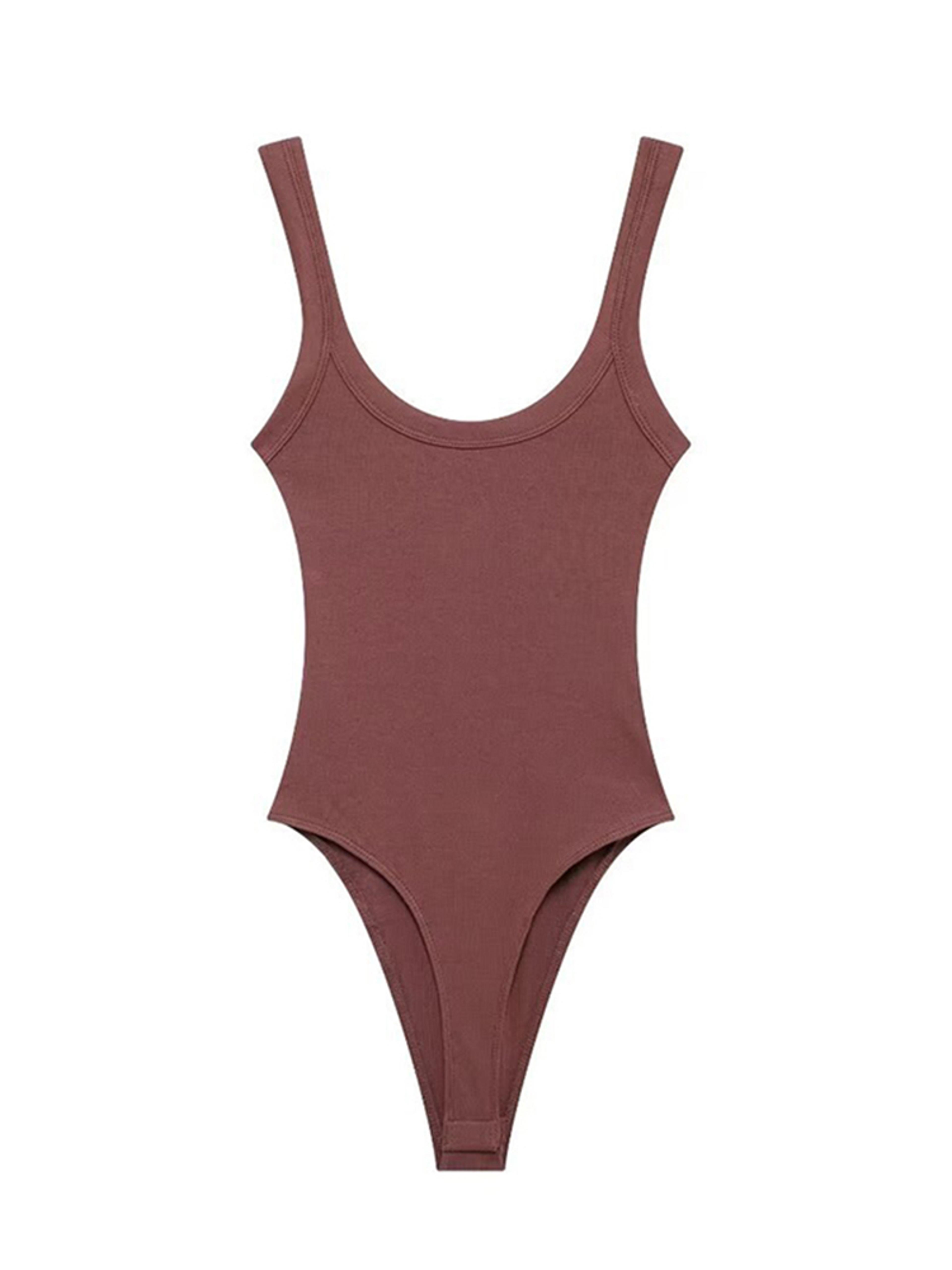 comfortable, stretchy womens bodysuit, sexy fashion playsuit with snap button, skinny ribbed o neck design