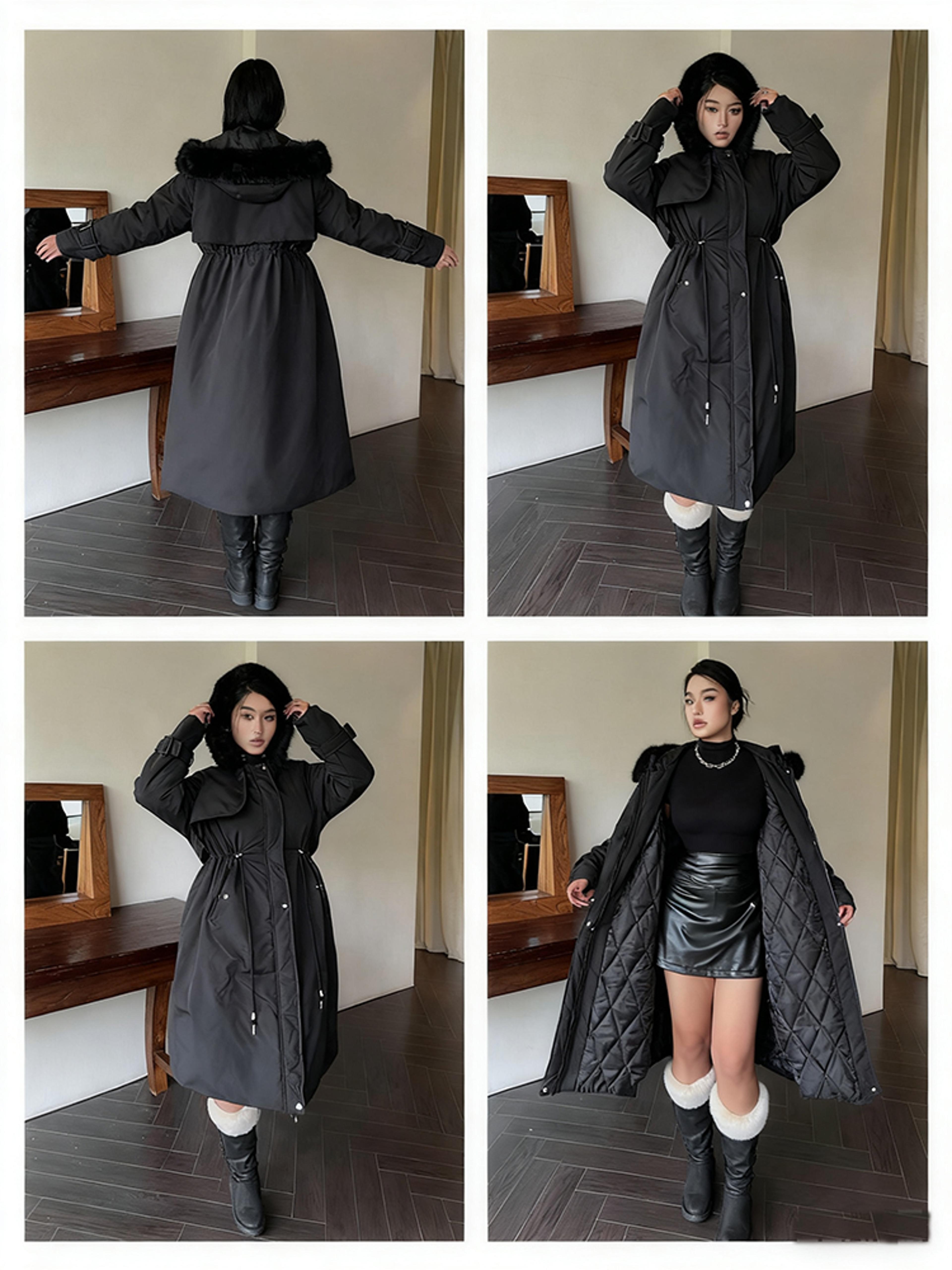 plus size women jacket, hooded furry coat, windproof thickened warm fashion, plush cotton clothes