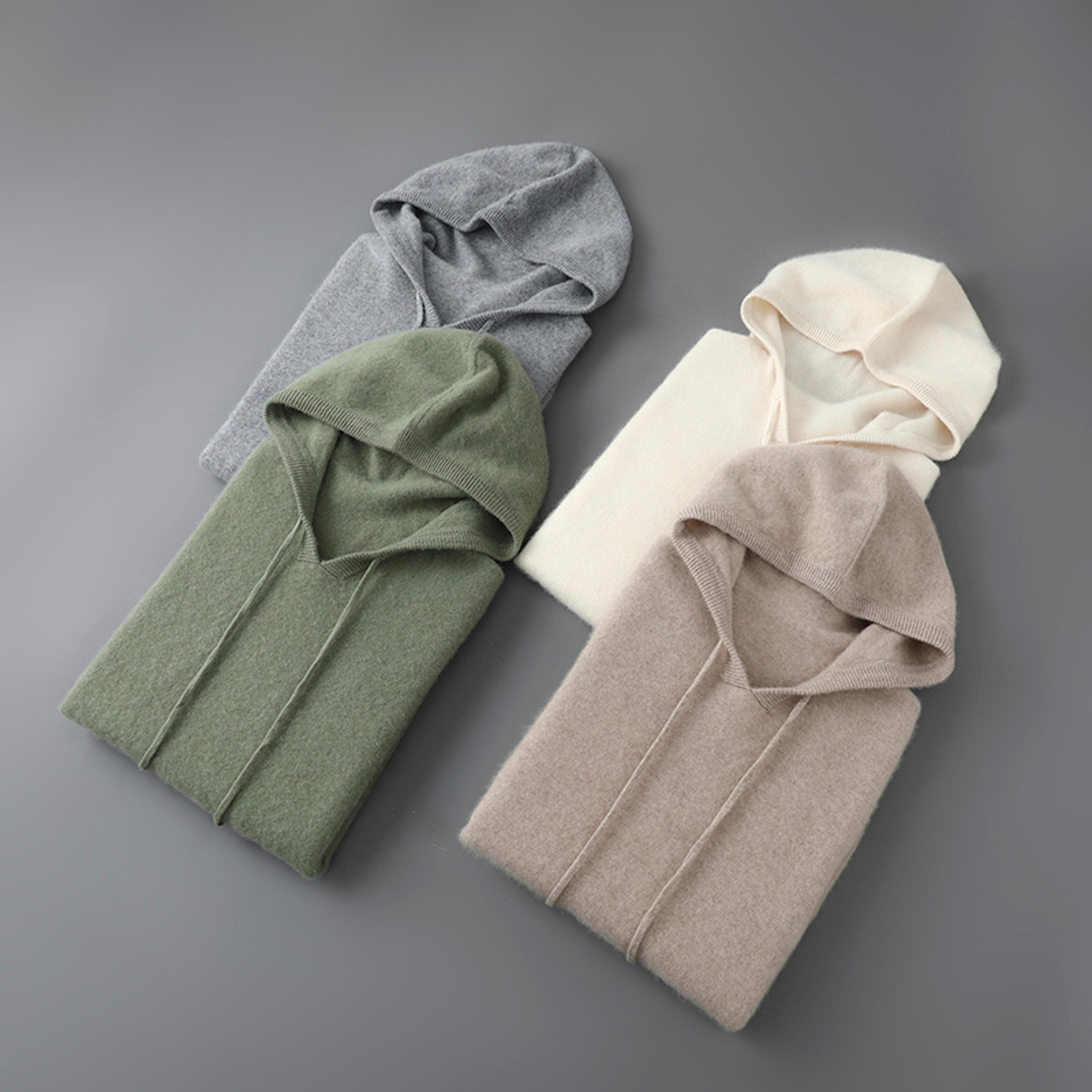 mens merino wool sweater, thick hooded pullover, soft knitwear for autumn winter, casual comfort wool clothing top