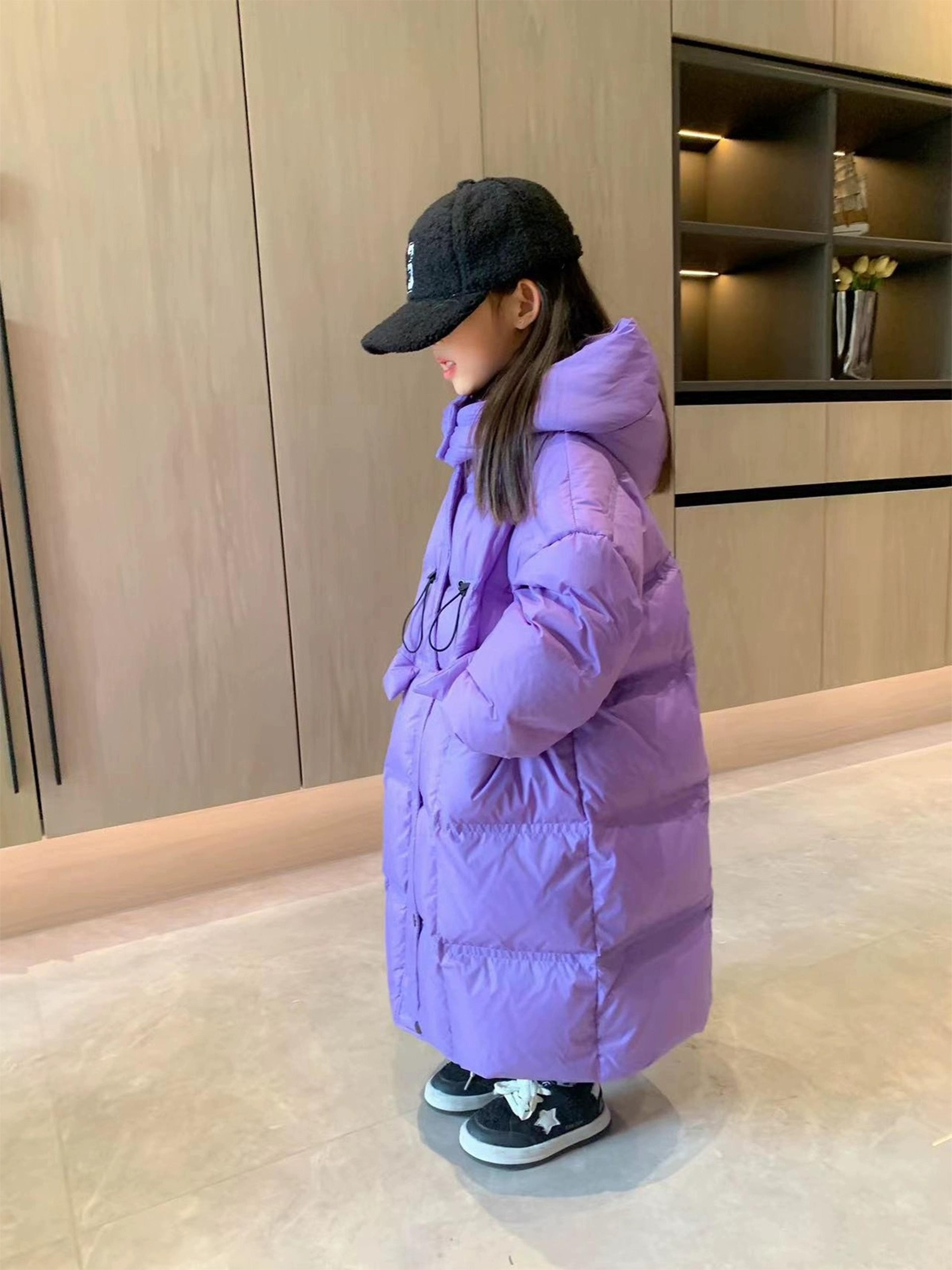 kids waterproof heat parka, winter clothing for girls, overknee length down jacket with hoods