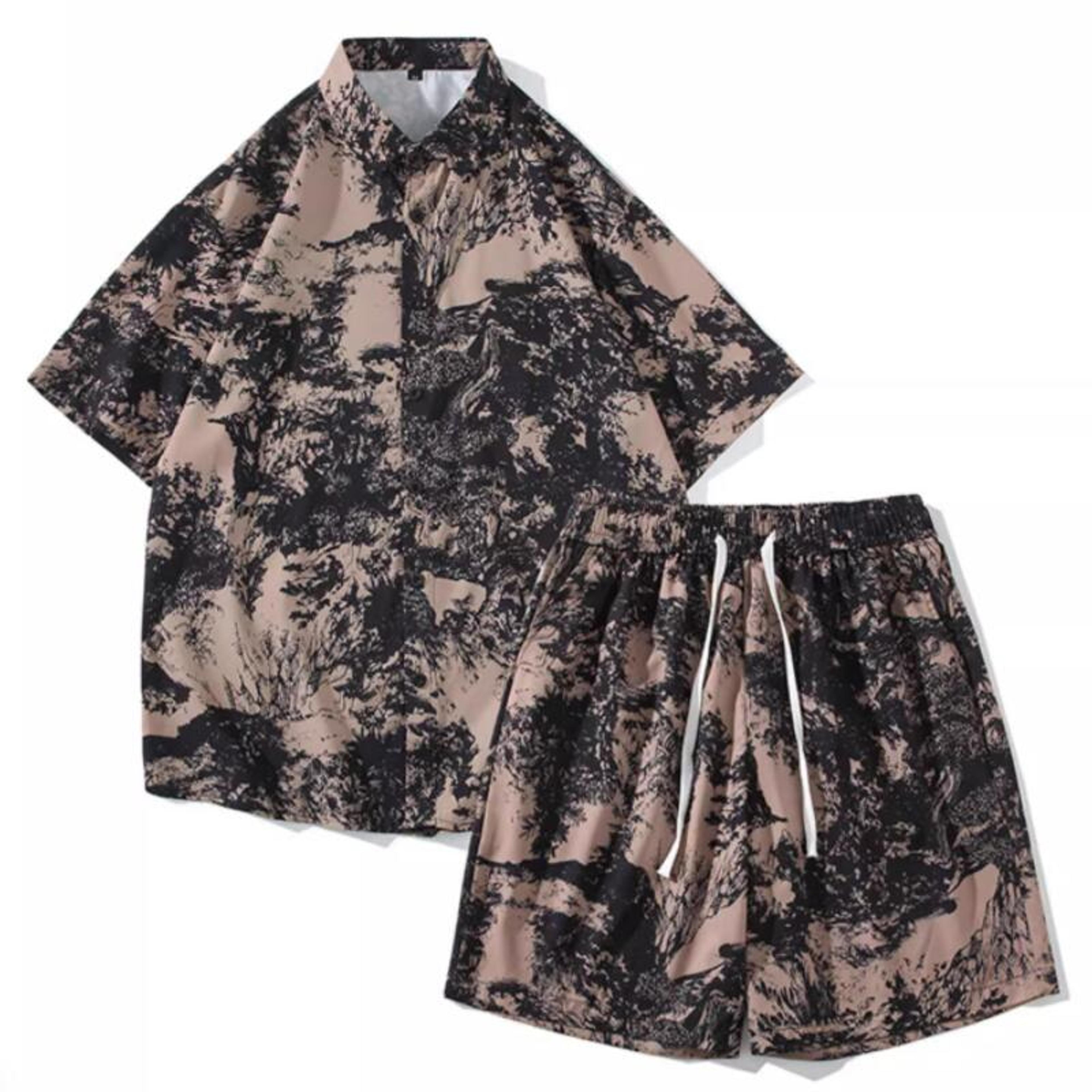 men's 2 piece beach set, quick dry hawaiian shirt and shorts, summer fashion clothing, casual outfits