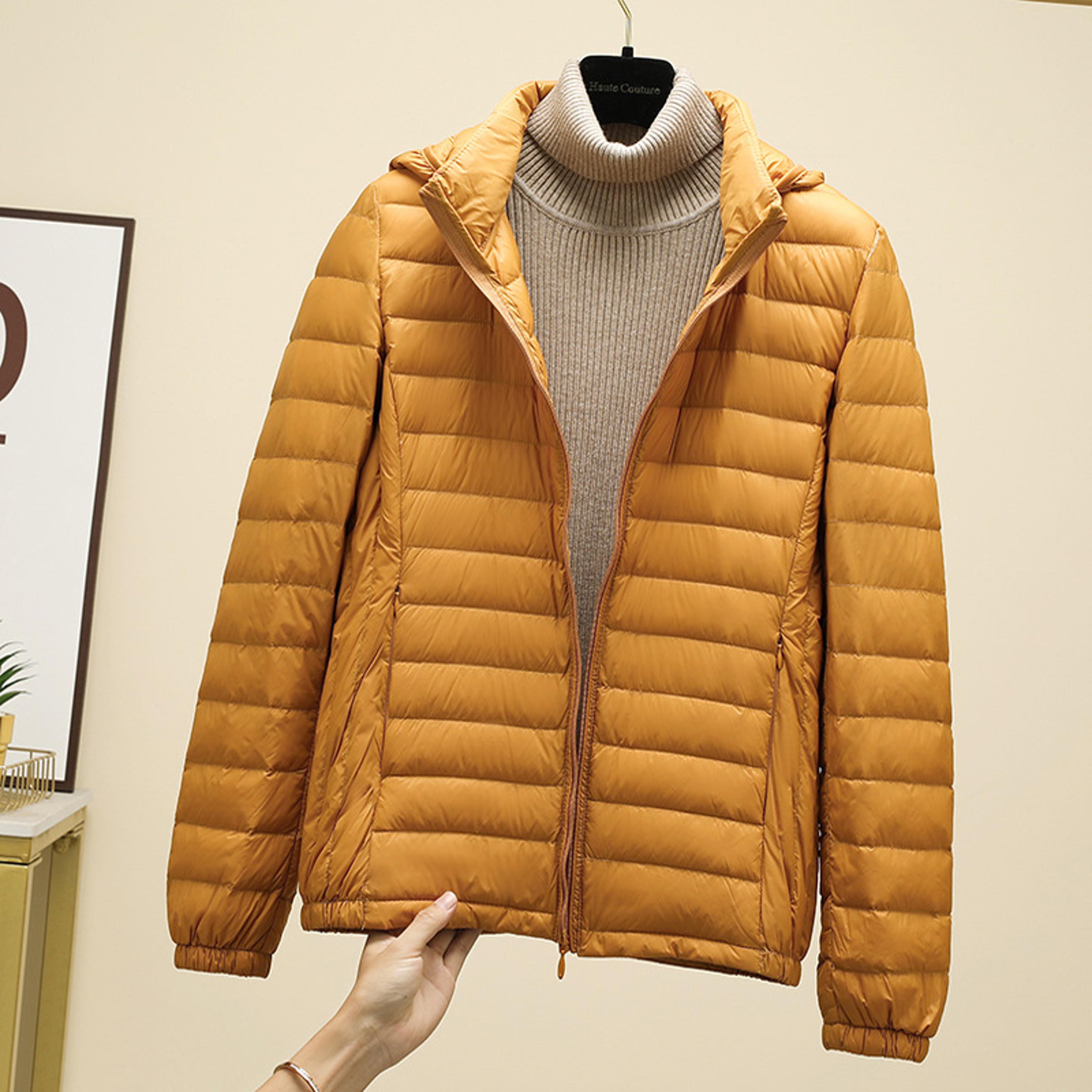 new women ultralight down jacket, removable hood, white duck down, thin winter outwear, portable storage