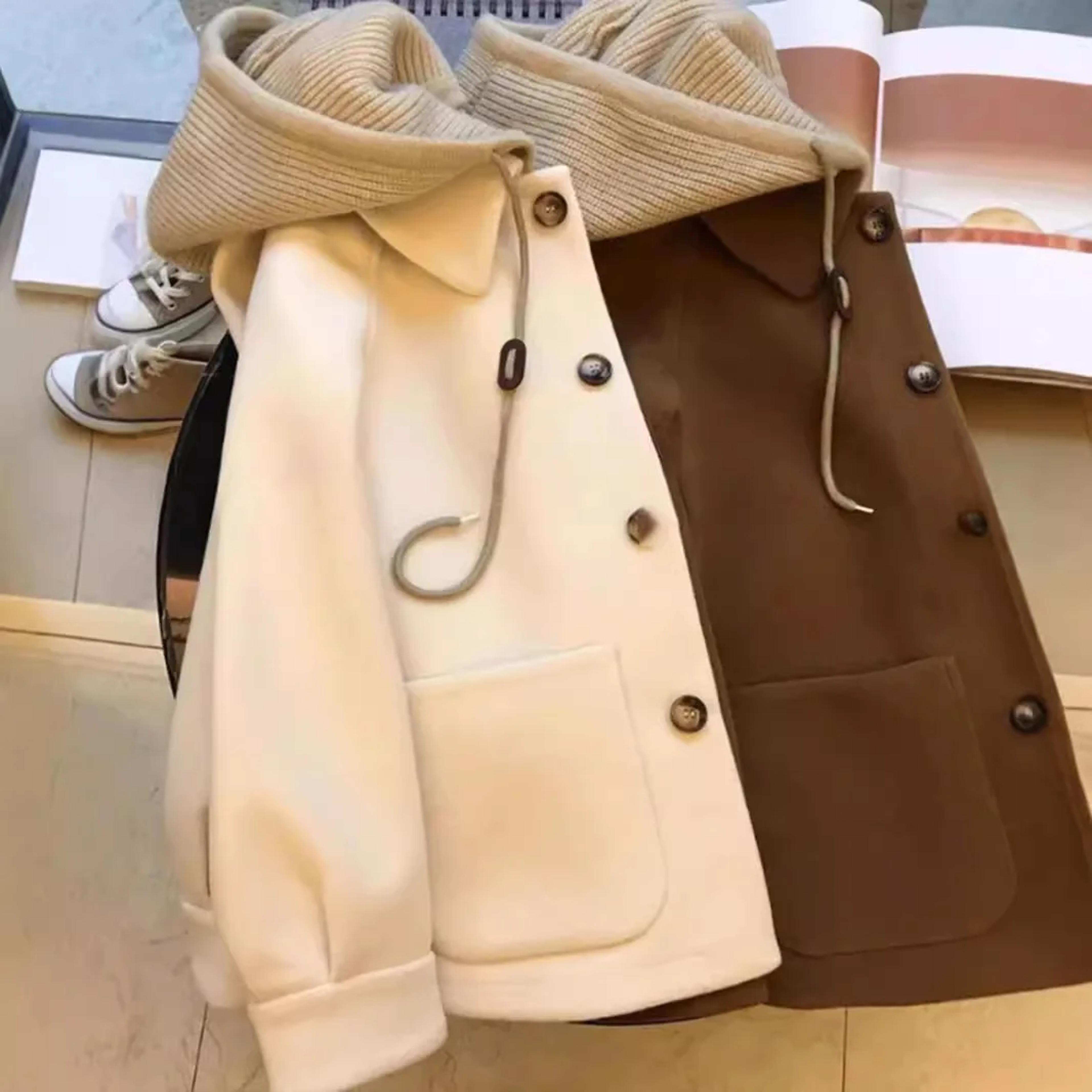 vintage coat, women's thick knitted woolen outerwear, loose fit fashionable design for autumn winter