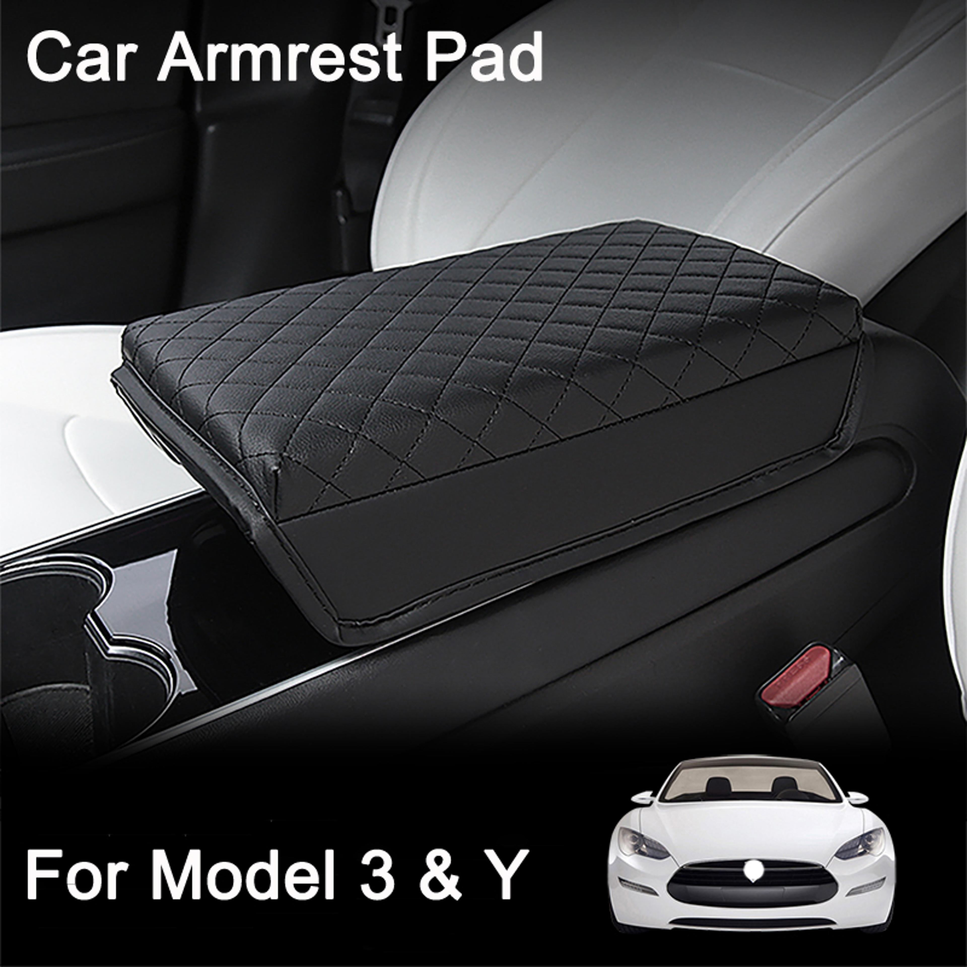 tesla model armrest cover, premium pu leather console pad, center storage box protection cushion