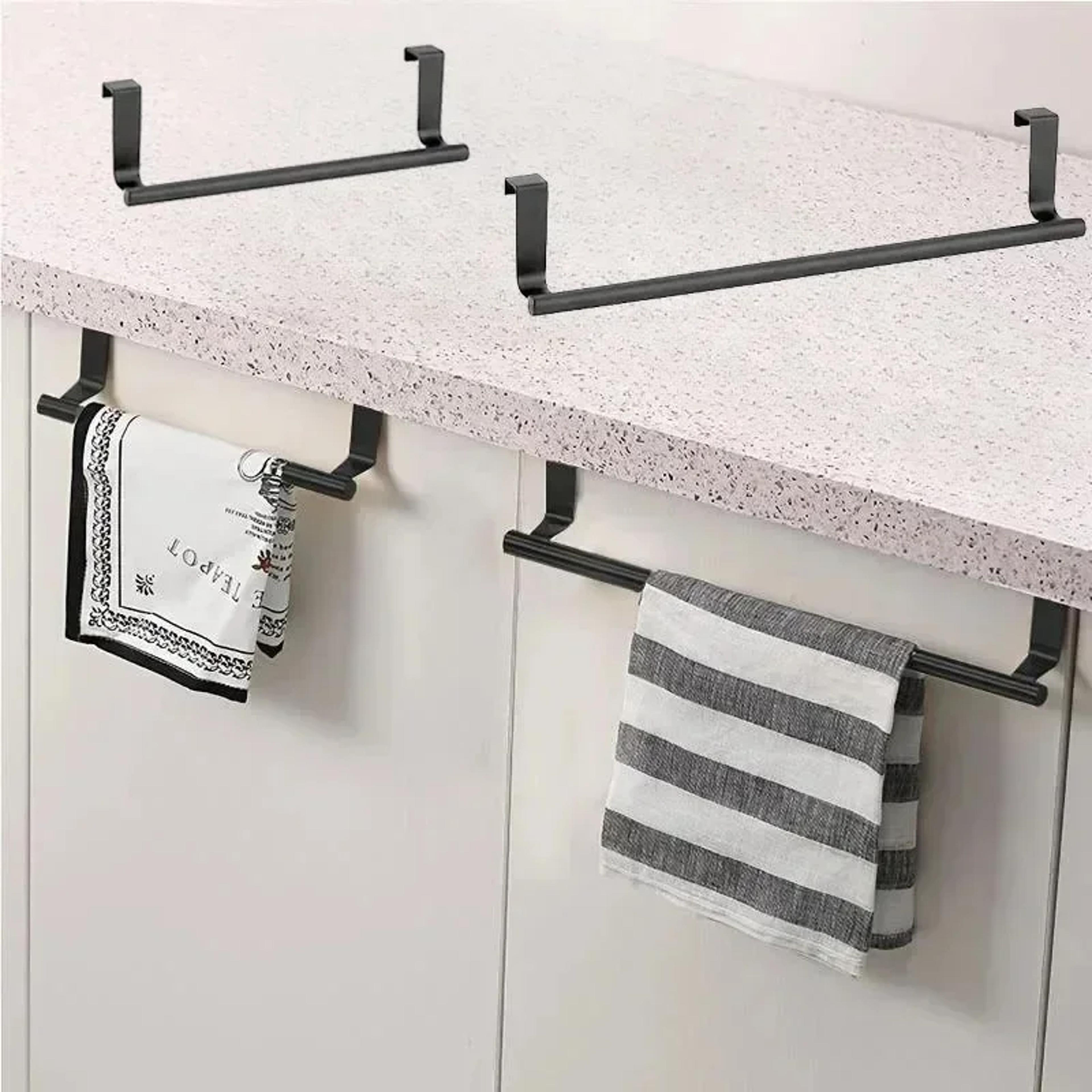 over the door towel rack, stainless steel towel bar, no drill storage organizer for bathroom and kitchen cabinet door