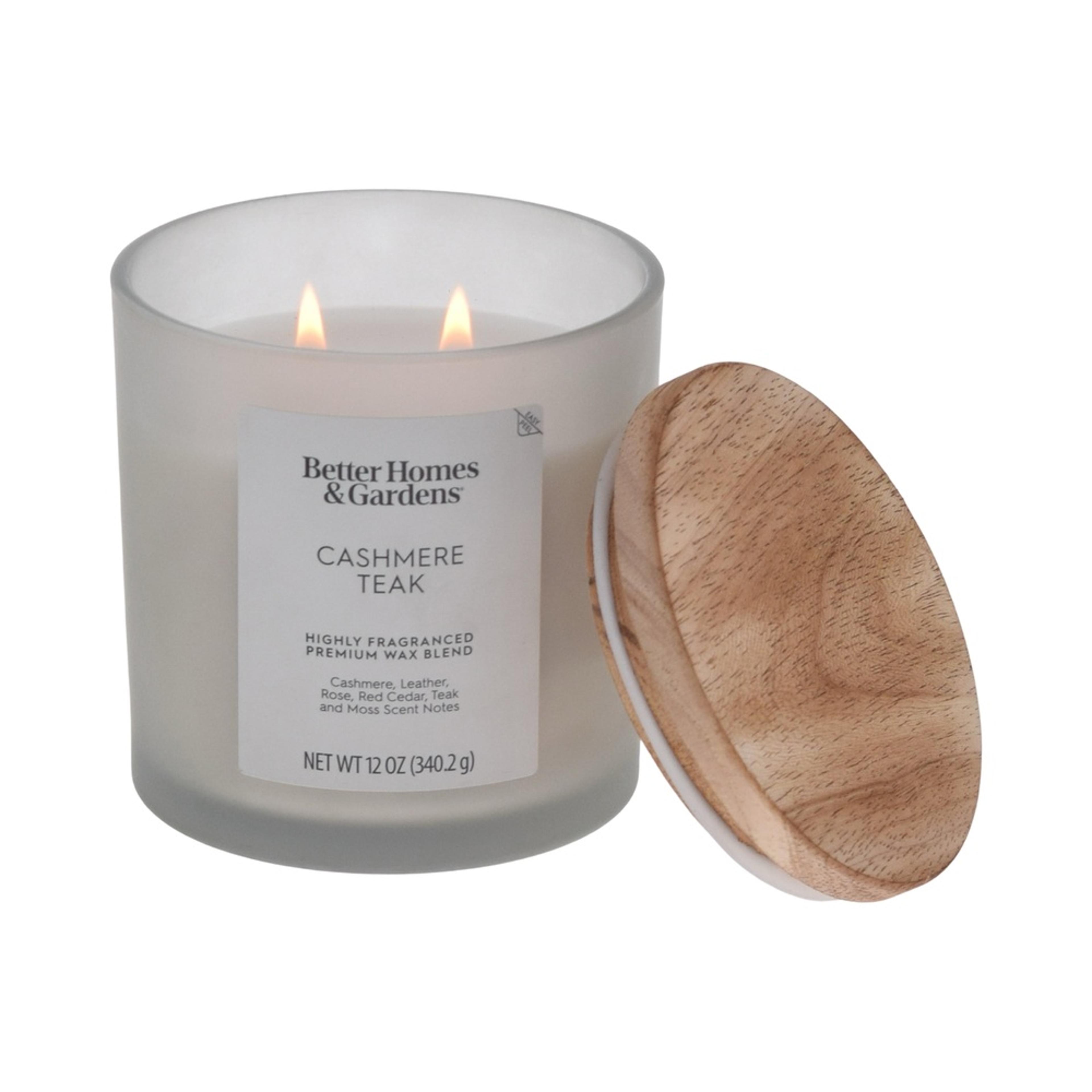 aromatherapy scented candle, cashmere teak scent, 2 wick design, frosted jar, home decorative gift