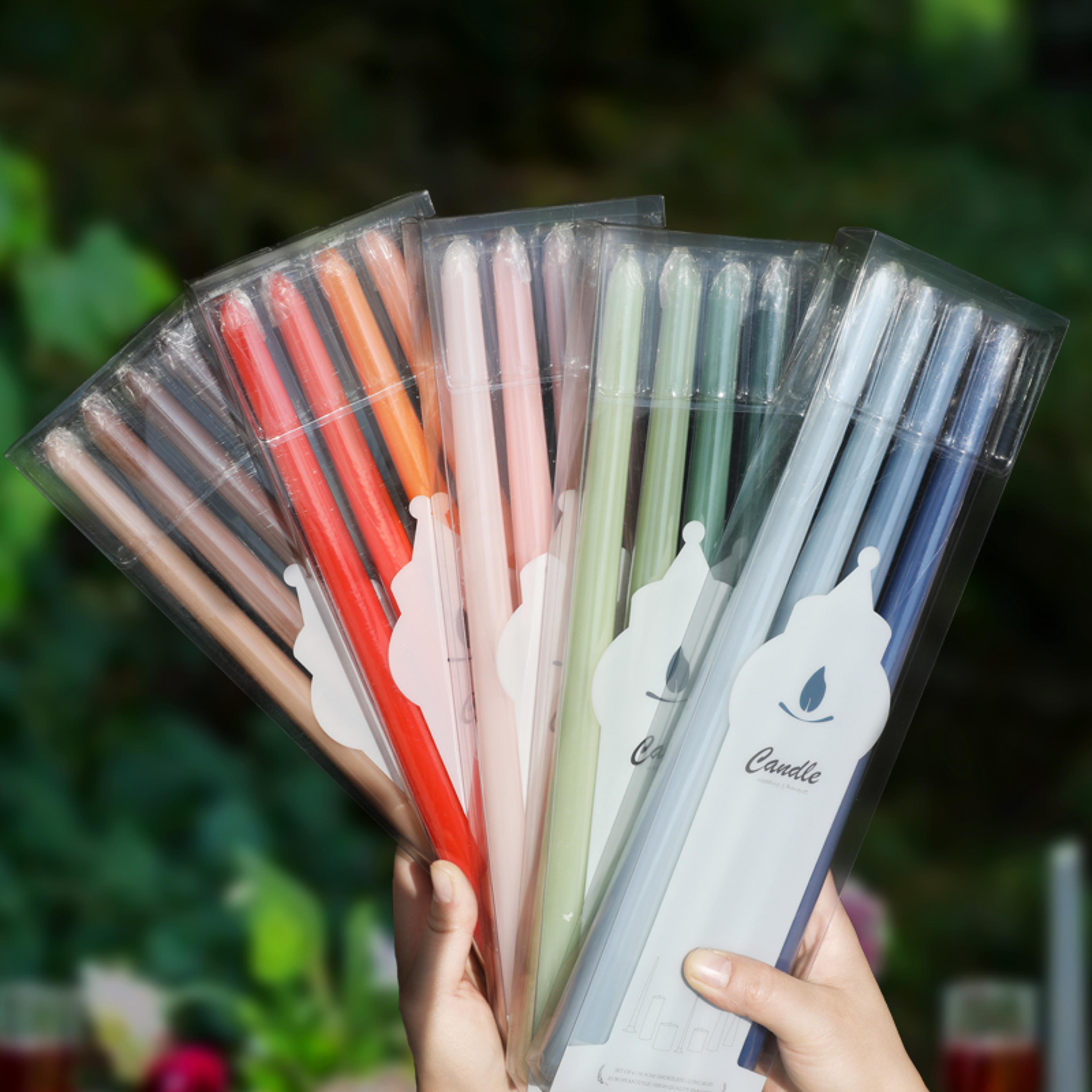 long burning taper candles, 4 pack, dripless smokeless unscented, for home interior and valentine's decor