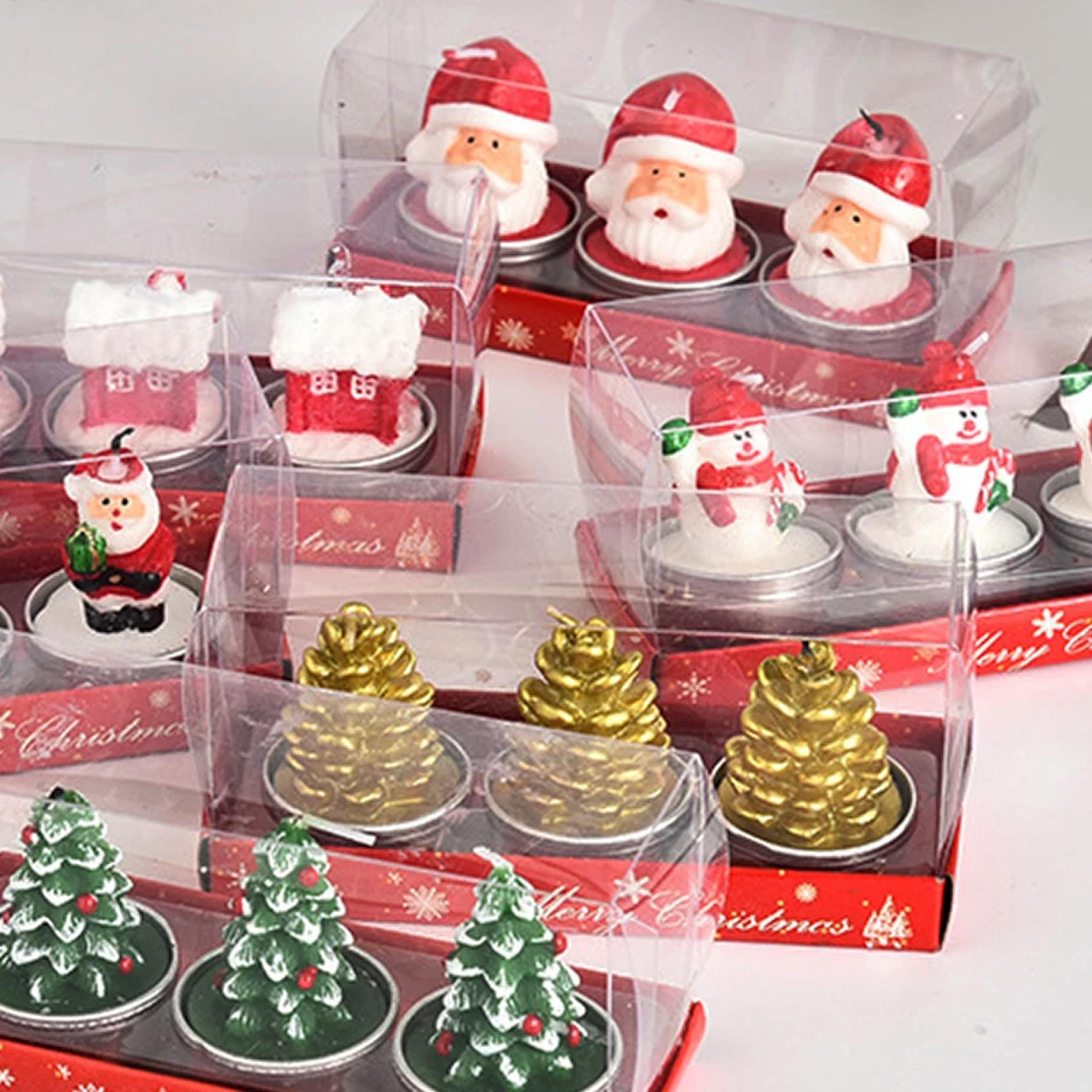christmas candles set, table decorations, with santa claus, snowman, xmas tree, and pine cones, for party, craft gifts