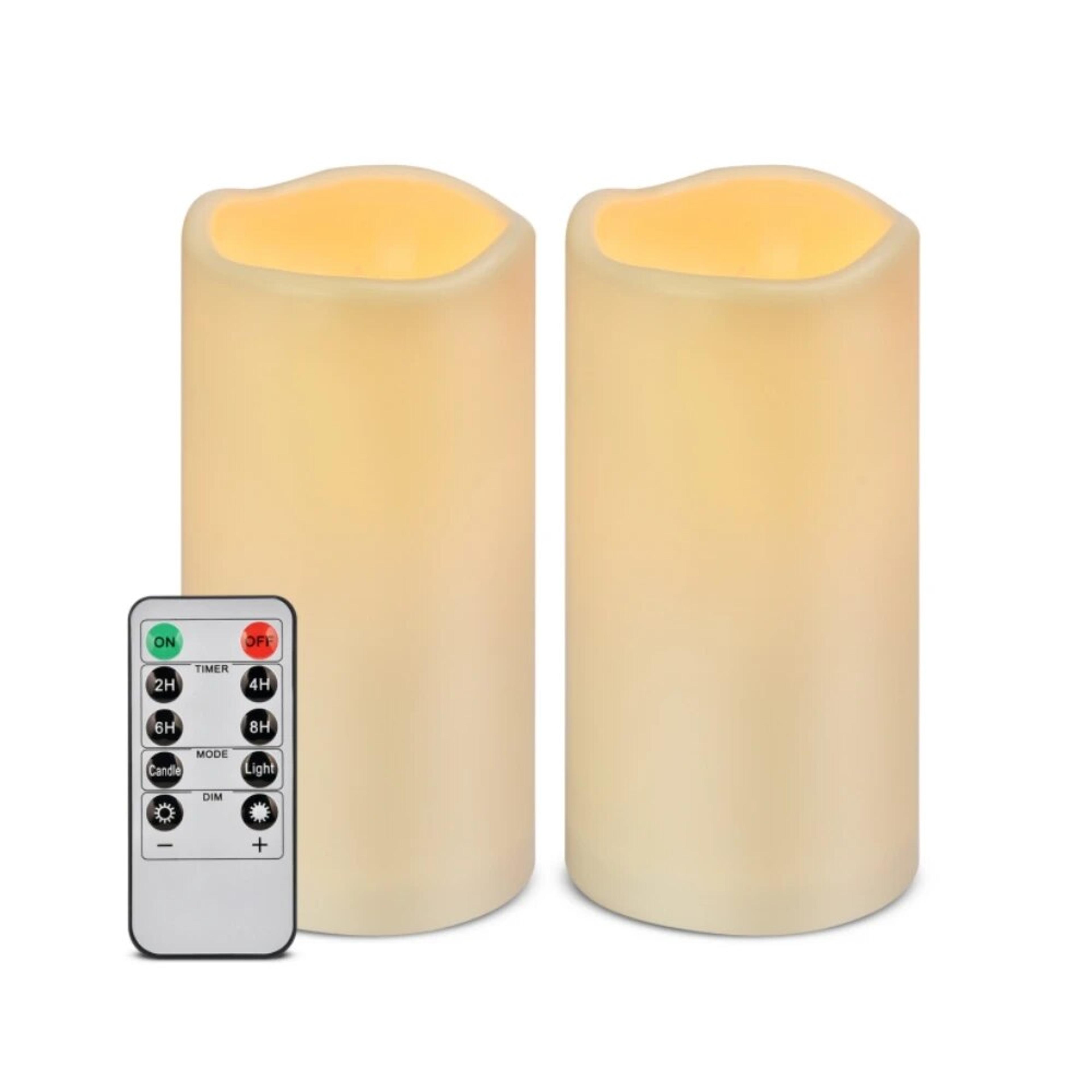 candlium flameless candle set, ivory pillars, battery operated, includes remote, for indoor and outdoor use