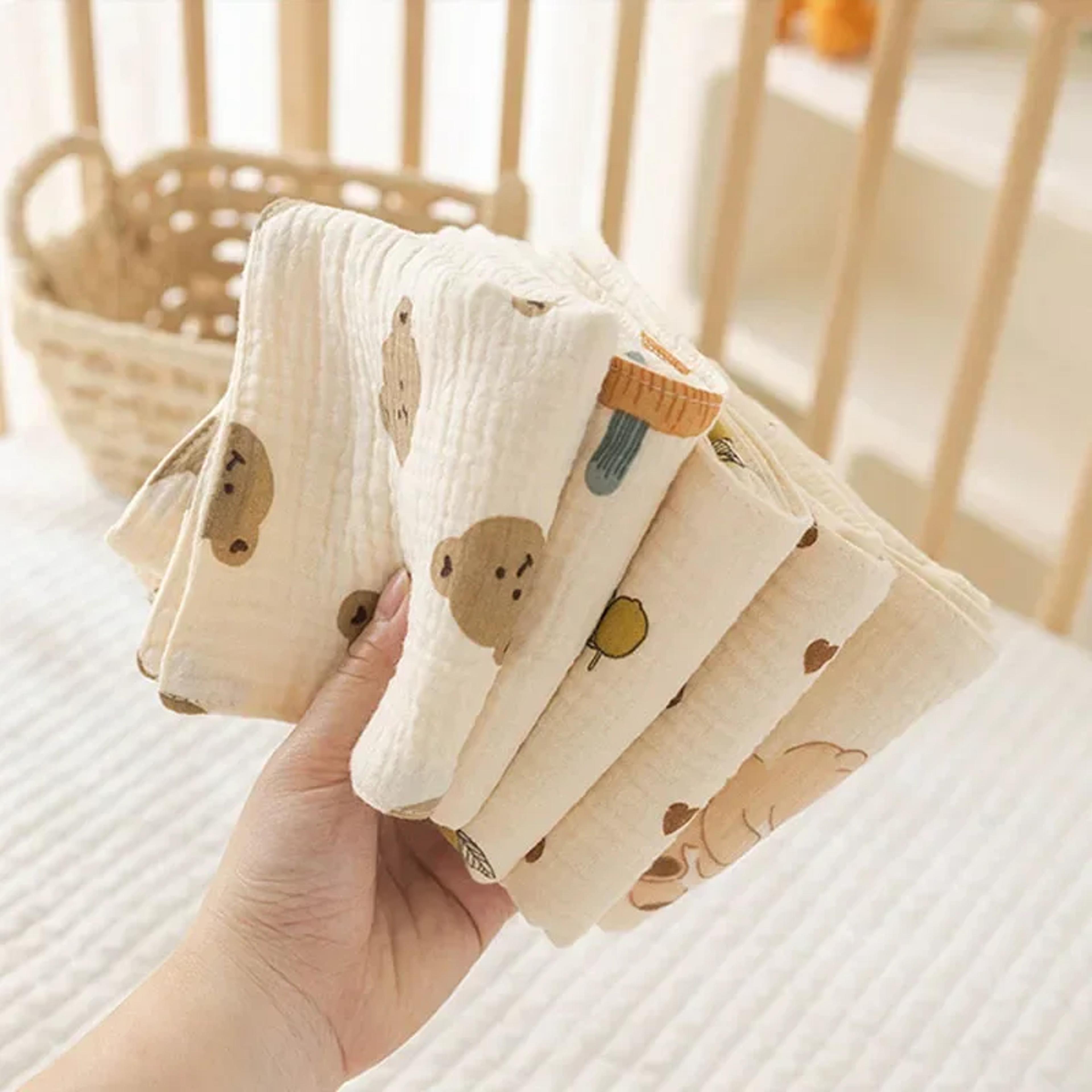 soft muslin cotton burp cloths, newborn baby face towel, drooling bib, and washcloth set