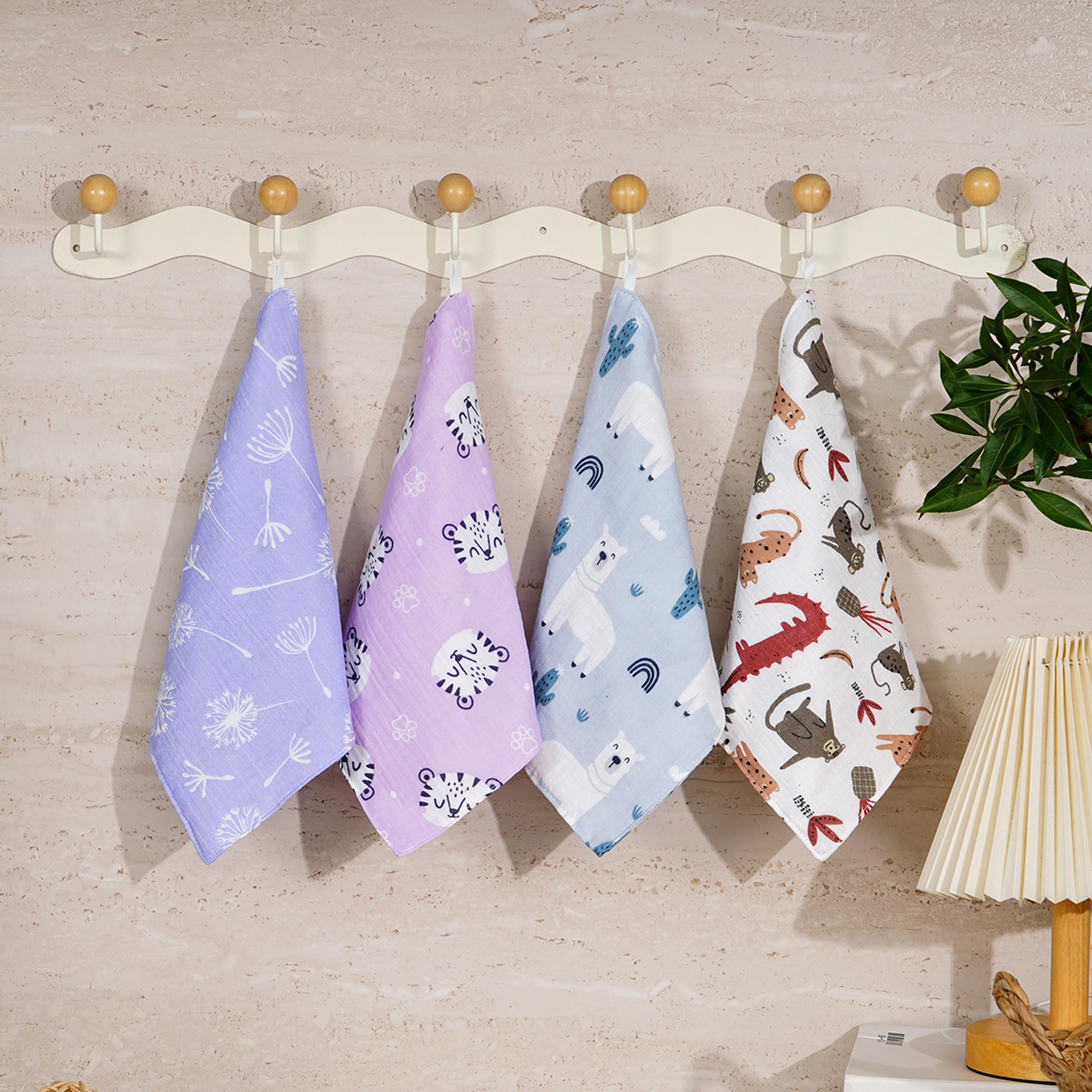 happyflute cotton muslin baby washcloths, 4-piece set, soft gauze face towels for newborns, gentle cleaning wipes