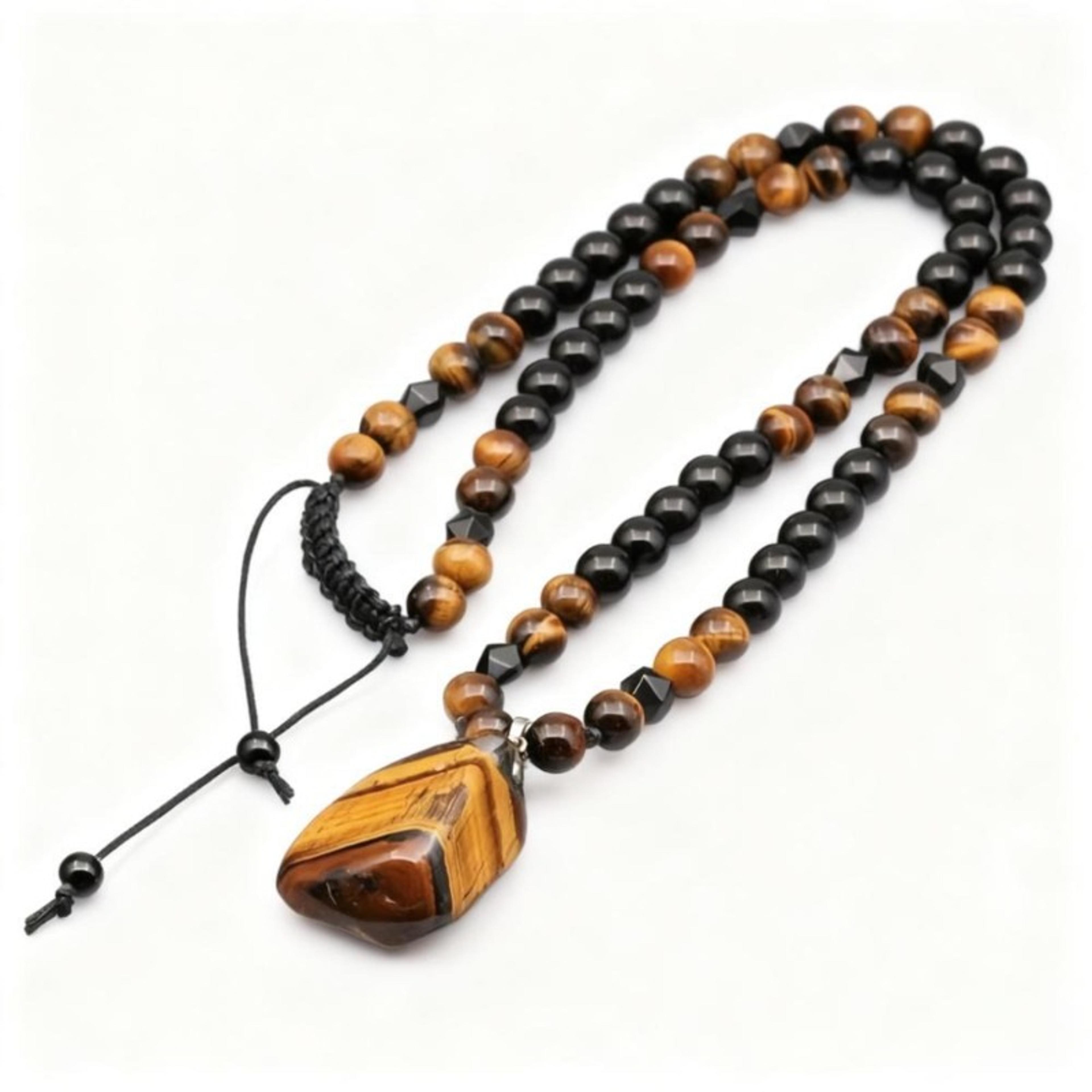 personalized tiger eye stone beaded necklace irregular pendant black color men's fashion pendant necklace