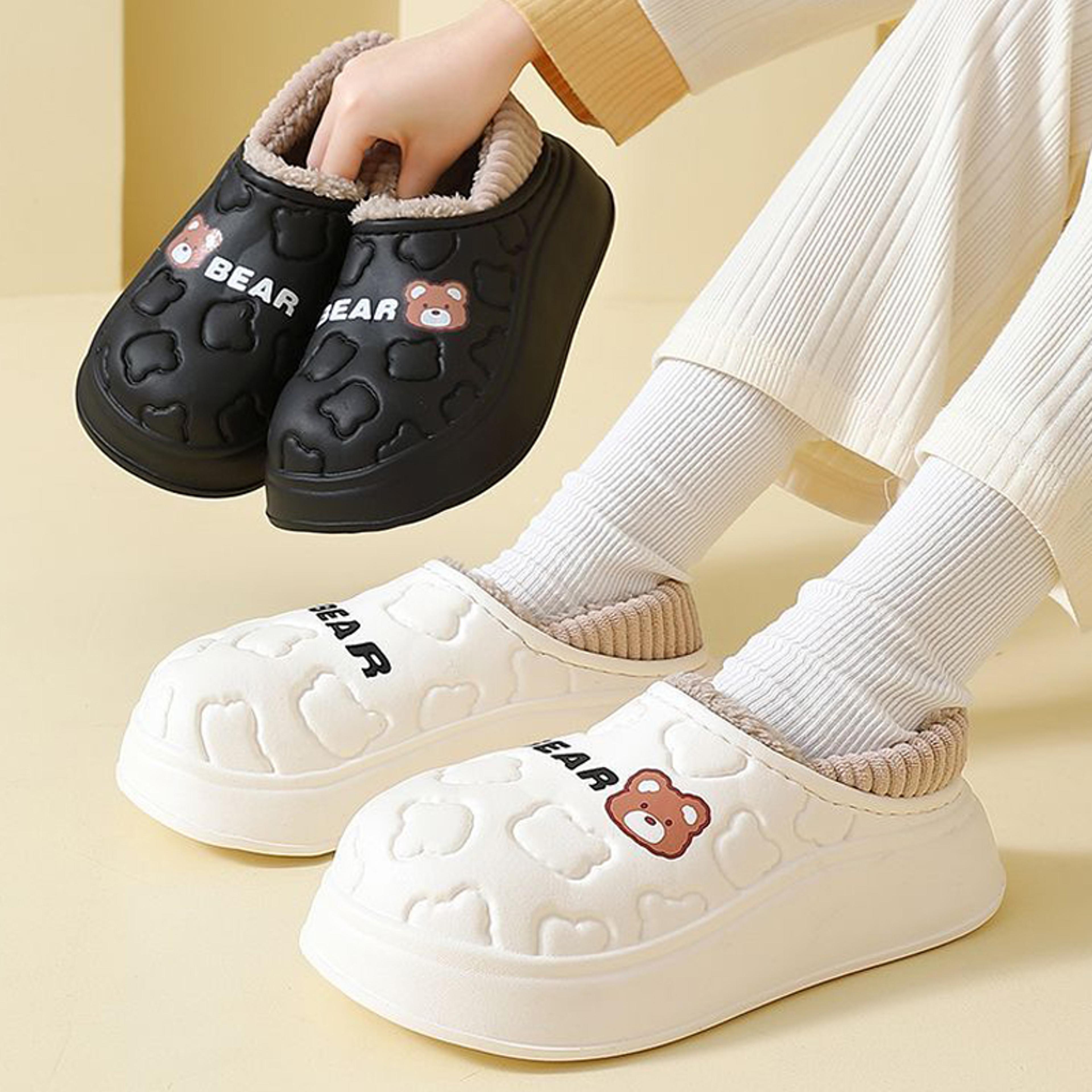 warm waterproof cotton slippers for winter men women indoor outdoor anti-slip plush shoes