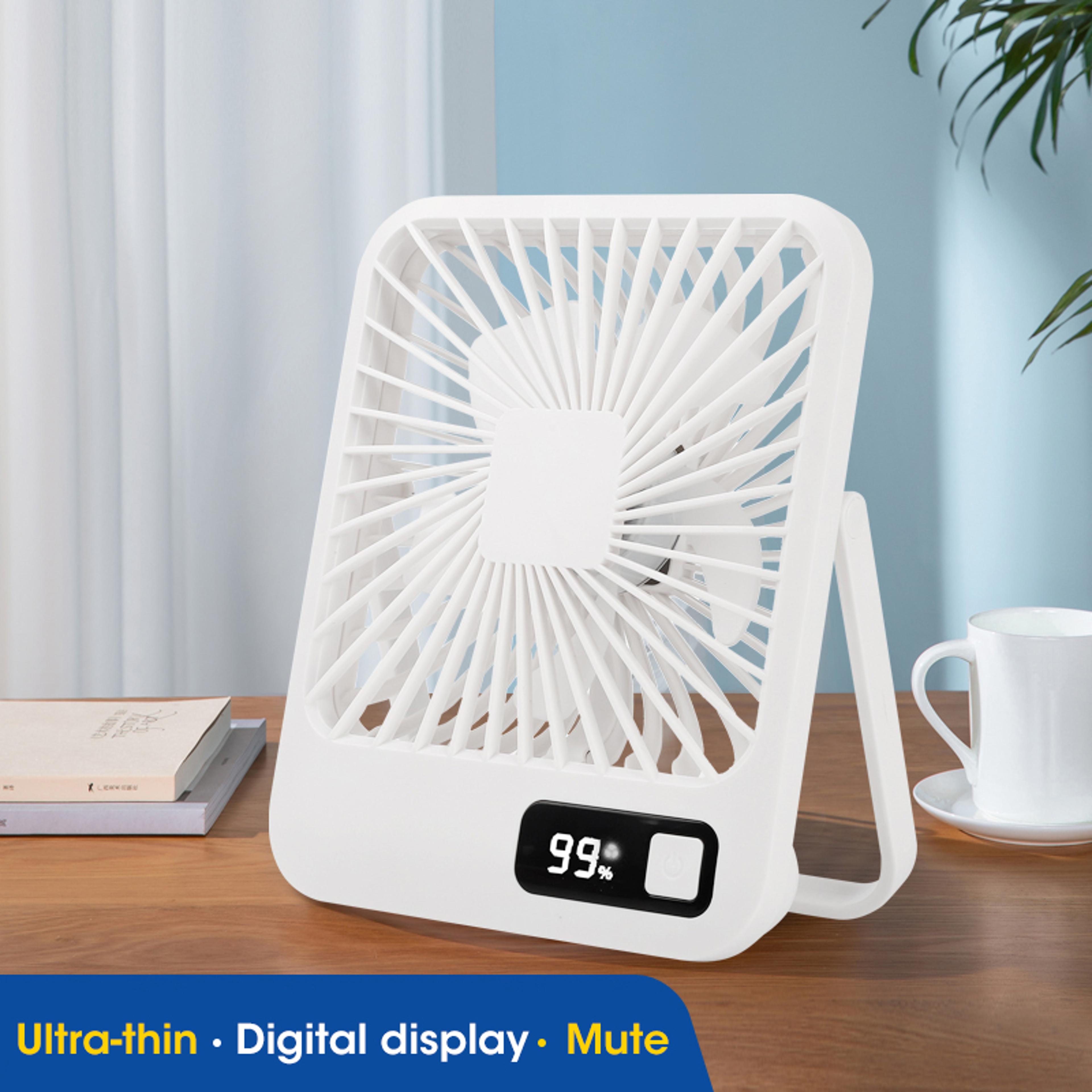 mini desk fan, usb rechargeable portable, 2000mah ultra quiet, 5 speed, strong airflow cooling fan for offices